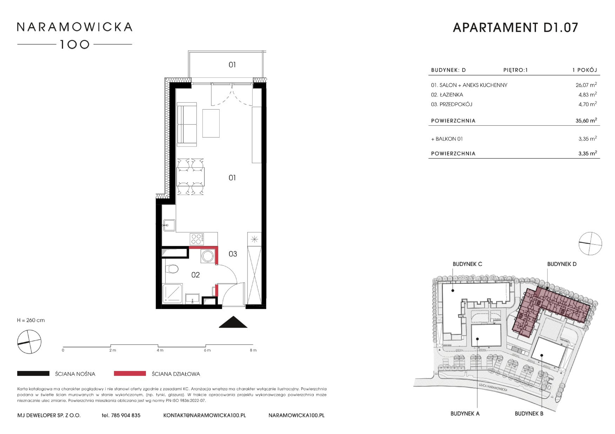 Mieszkanie 35,60 m², piętro 1, oferta nr D 1.07, Naramowicka 100, Poznań, Winogrady, Winogrady, ul. Naramowicka 100-idx