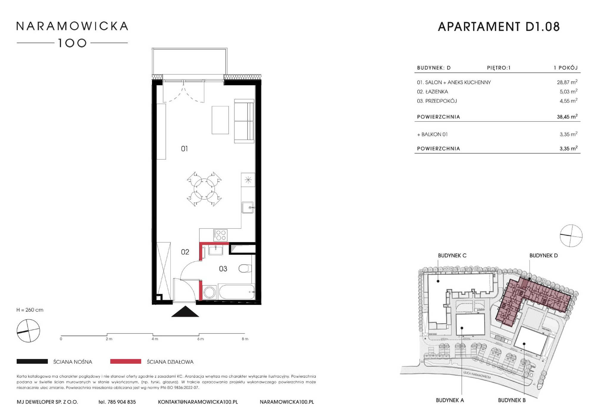 Mieszkanie 38,45 m², piętro 1, oferta nr D 1.08, Naramowicka 100, Poznań, Winogrady, Winogrady, ul. Naramowicka 100-idx