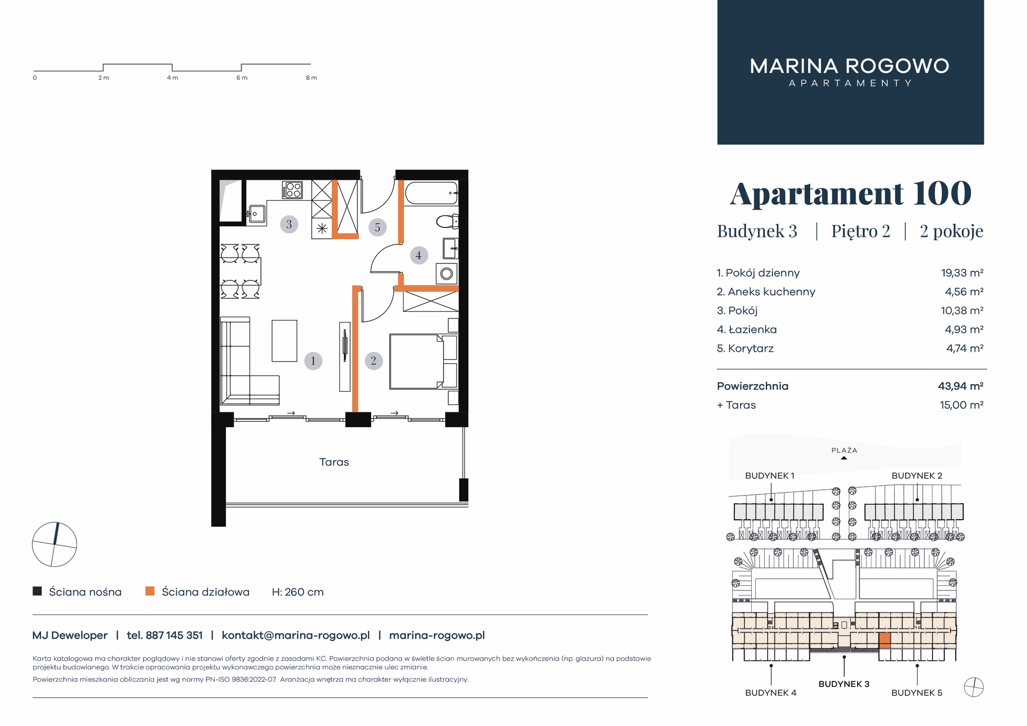 Apartament 43,94 m², piętro 2, oferta nr 100, Apartamenty Marina Rogowo, Rogowo, ul. Kołobrzeska-idx