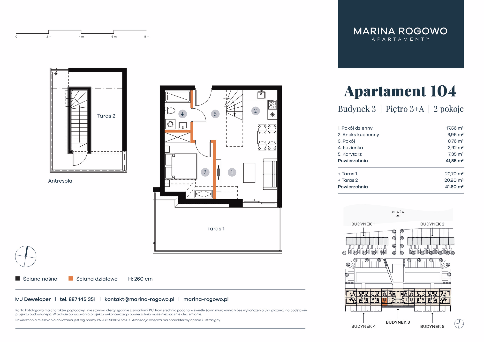 Apartament 41,55 m², piętro 3, oferta nr 104, Apartamenty Marina Rogowo, Rogowo, ul. Kołobrzeska-idx