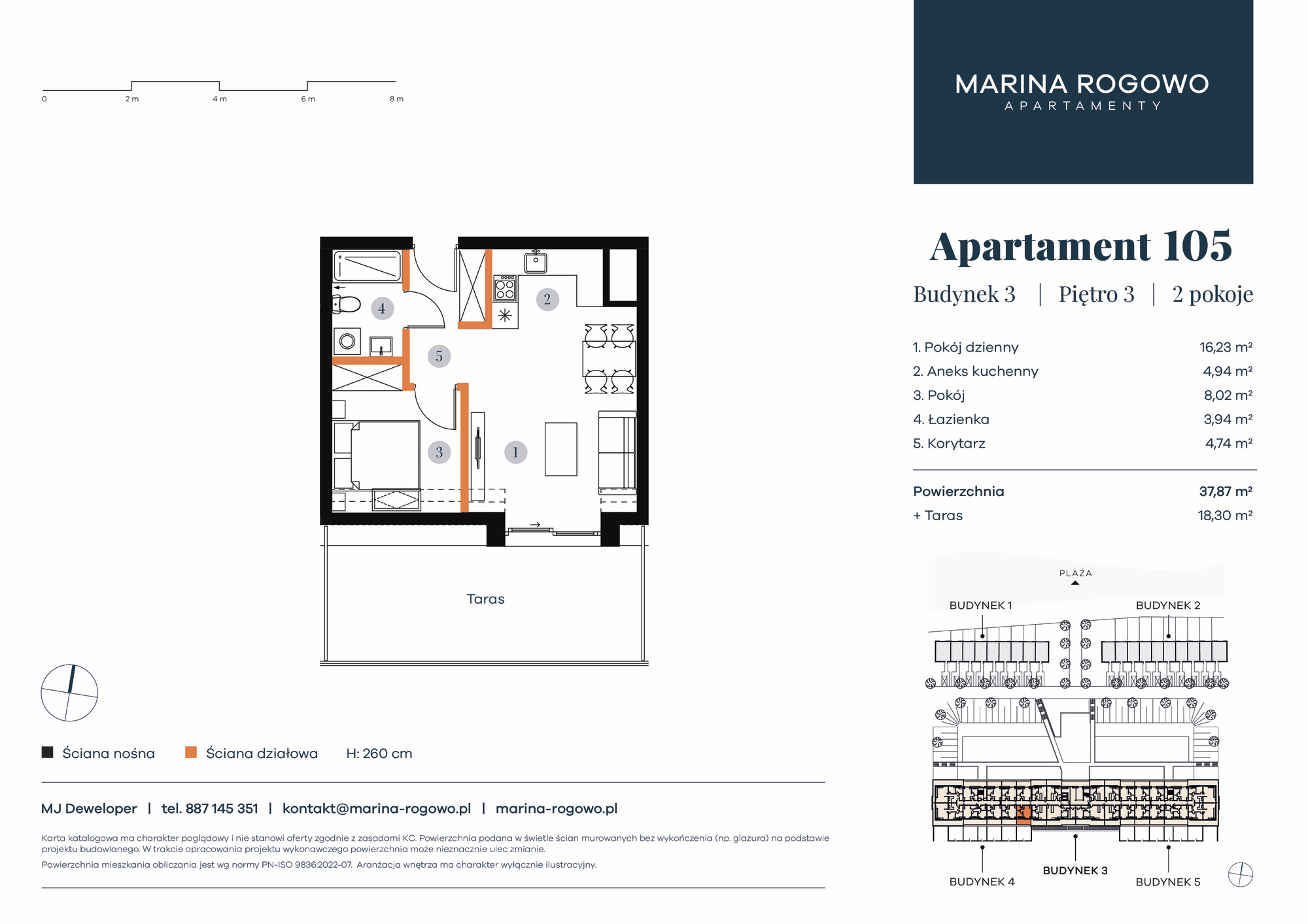 Apartament 37,87 m², piętro 3, oferta nr 105, Apartamenty Marina Rogowo, Rogowo, ul. Kołobrzeska-idx