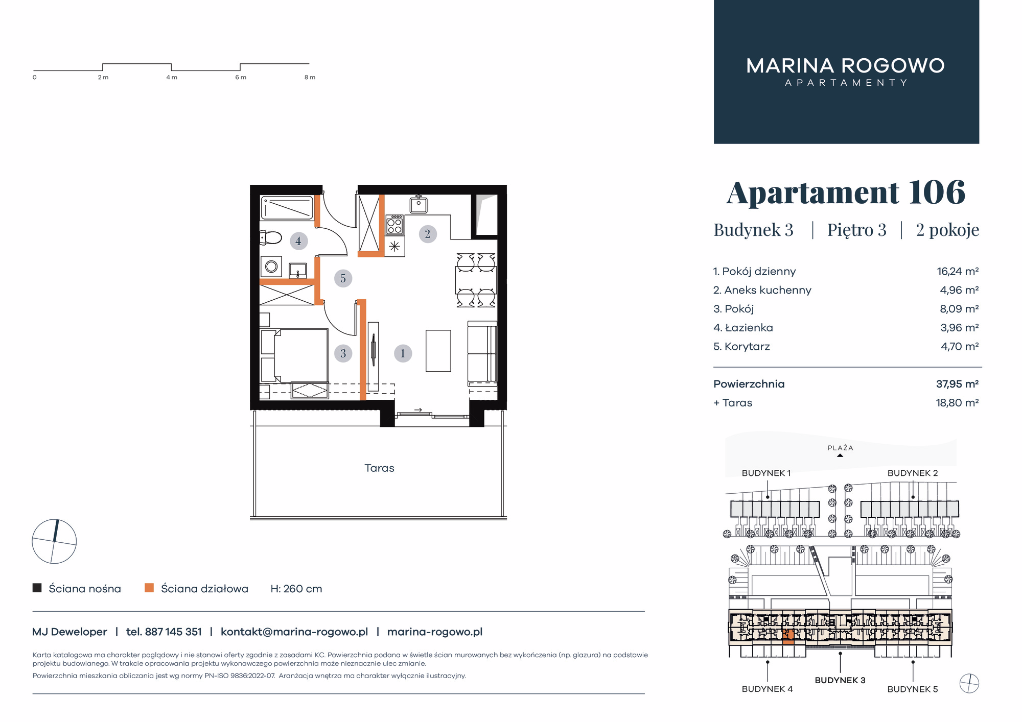 Apartament 37,95 m², piętro 3, oferta nr 106, Apartamenty Marina Rogowo, Rogowo, ul. Kołobrzeska-idx