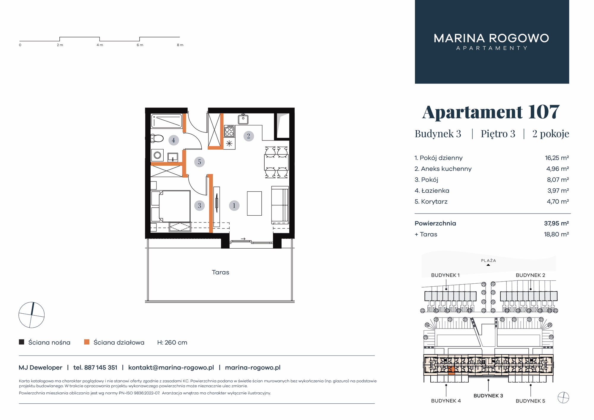 Apartament 37,95 m², piętro 3, oferta nr 107, Apartamenty Marina Rogowo, Rogowo, ul. Kołobrzeska-idx