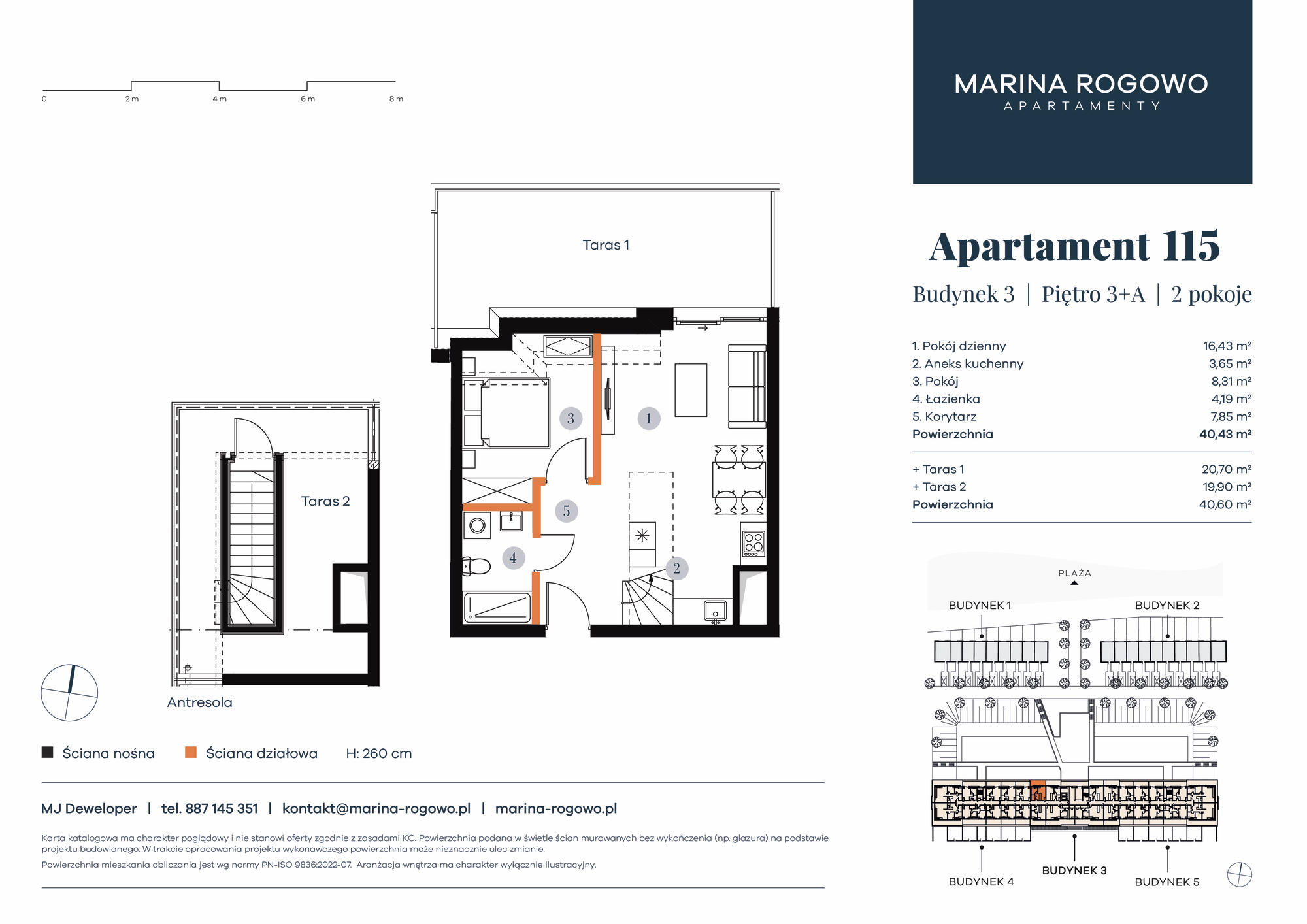 Apartament 40,43 m², piętro 3, oferta nr 115, Apartamenty Marina Rogowo, Rogowo, ul. Kołobrzeska-idx