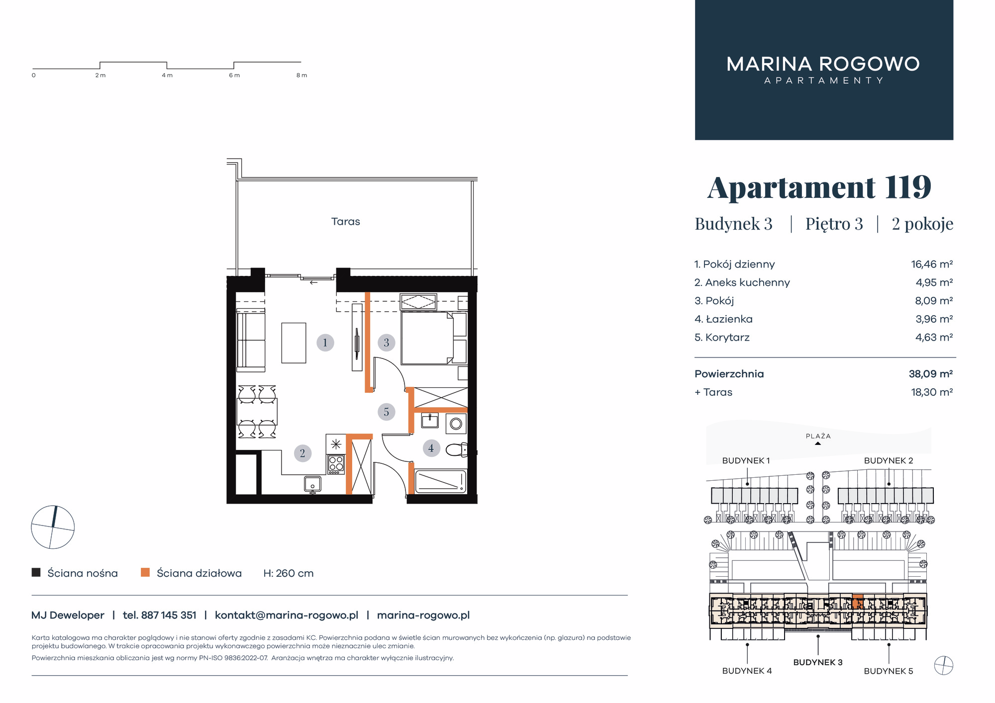 Apartament 38,09 m², piętro 3, oferta nr 119, Apartamenty Marina Rogowo, Rogowo, ul. Kołobrzeska-idx