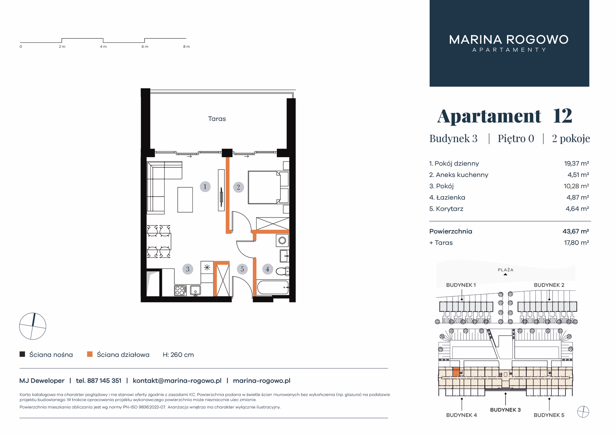 Apartament 43,67 m², parter, oferta nr 12, Apartamenty Marina Rogowo, Rogowo, ul. Kołobrzeska-idx