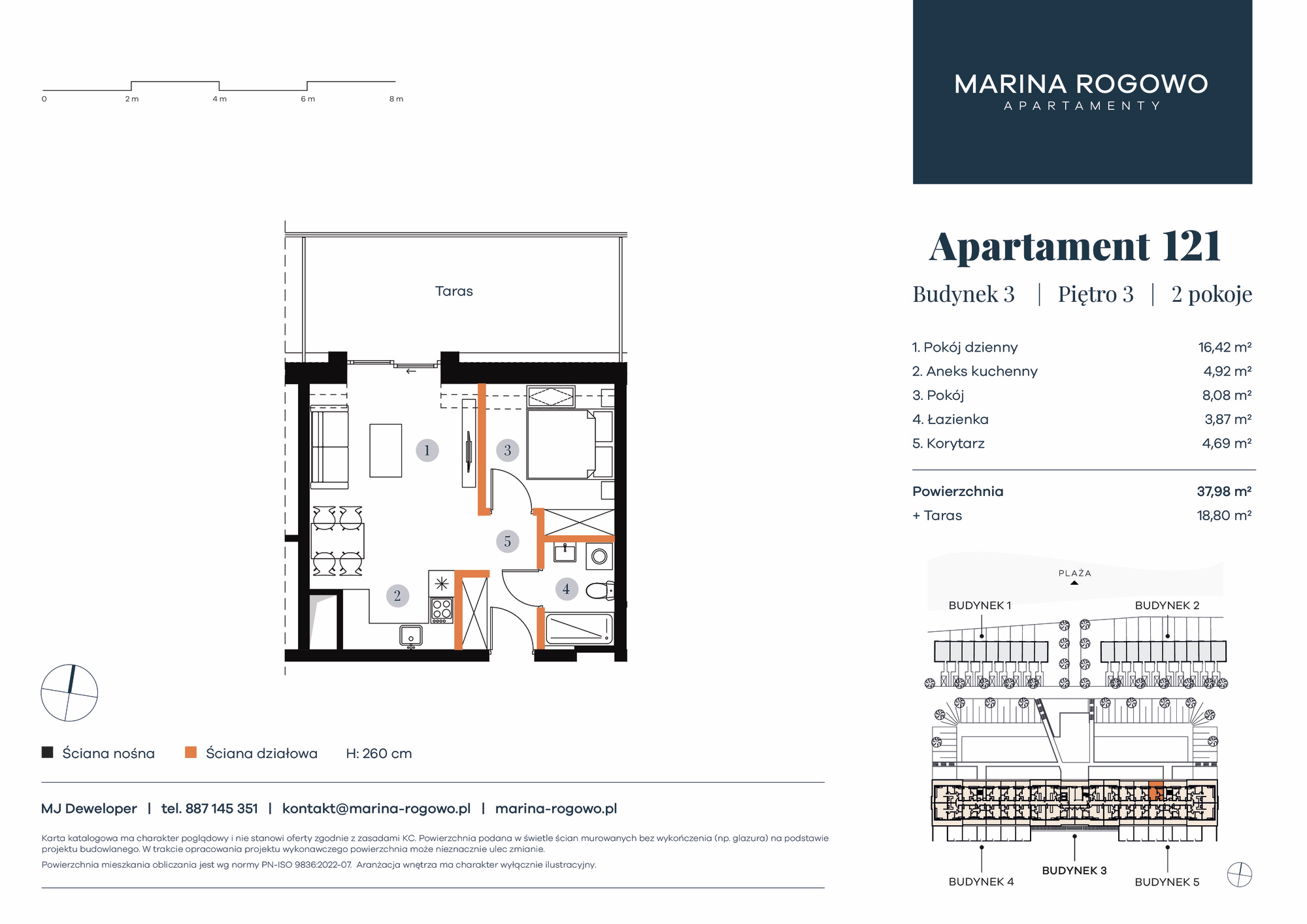 Apartament 37,98 m², piętro 3, oferta nr 121, Apartamenty Marina Rogowo, Rogowo, ul. Kołobrzeska-idx