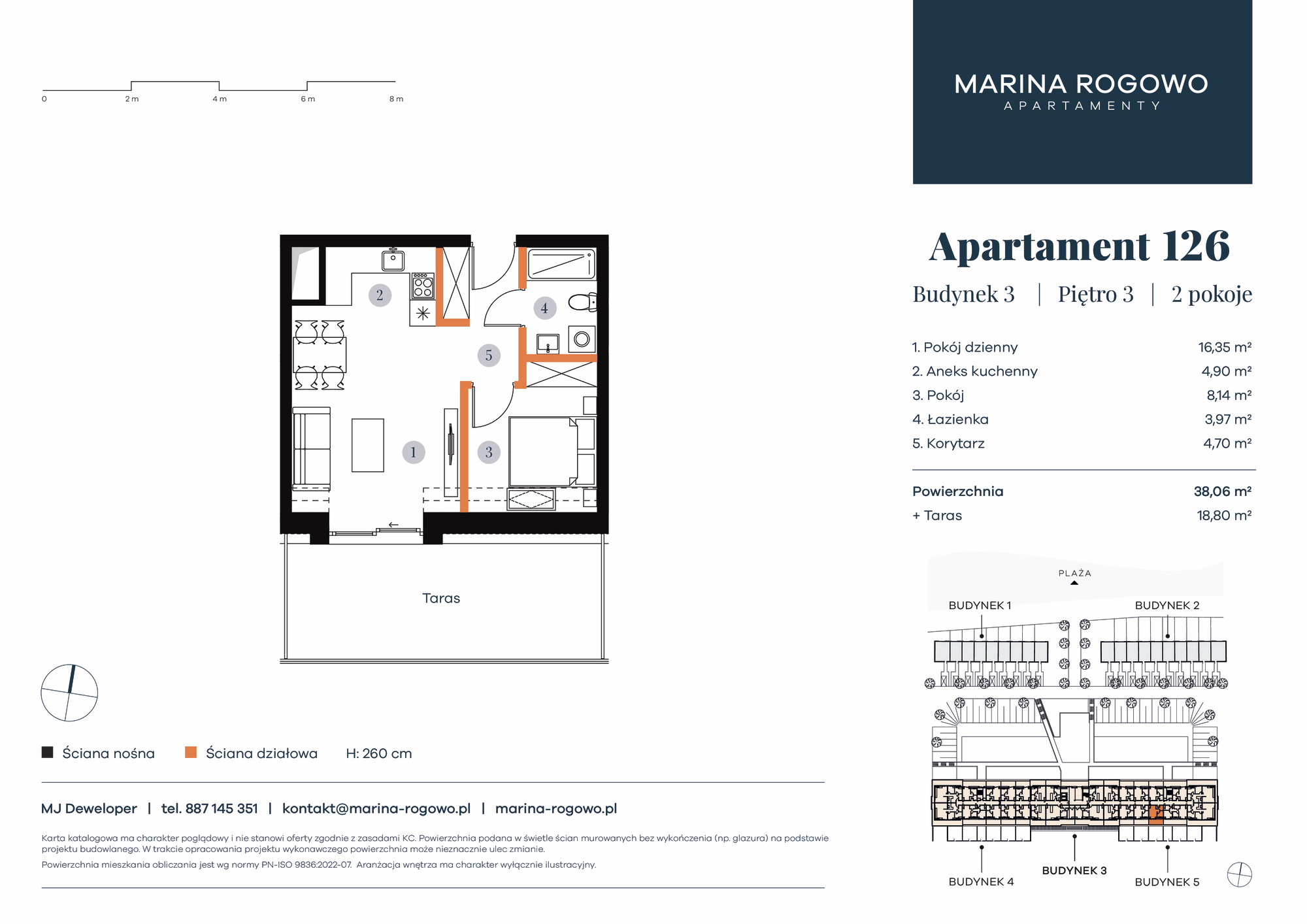 Apartament 38,06 m², piętro 3, oferta nr 126, Apartamenty Marina Rogowo, Rogowo, ul. Kołobrzeska-idx