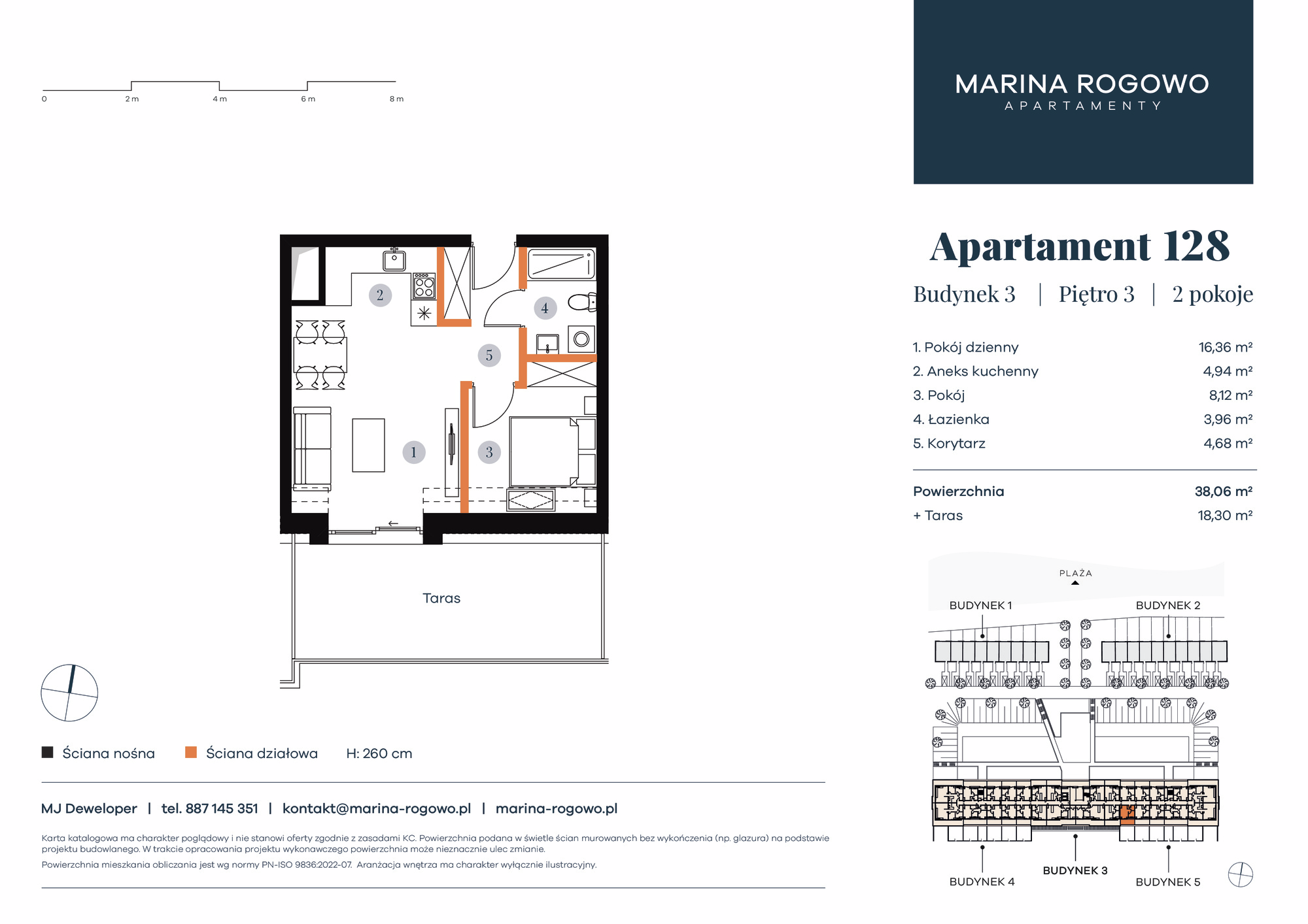 Apartament 38,06 m², piętro 3, oferta nr 128, Apartamenty Marina Rogowo, Rogowo, ul. Kołobrzeska-idx