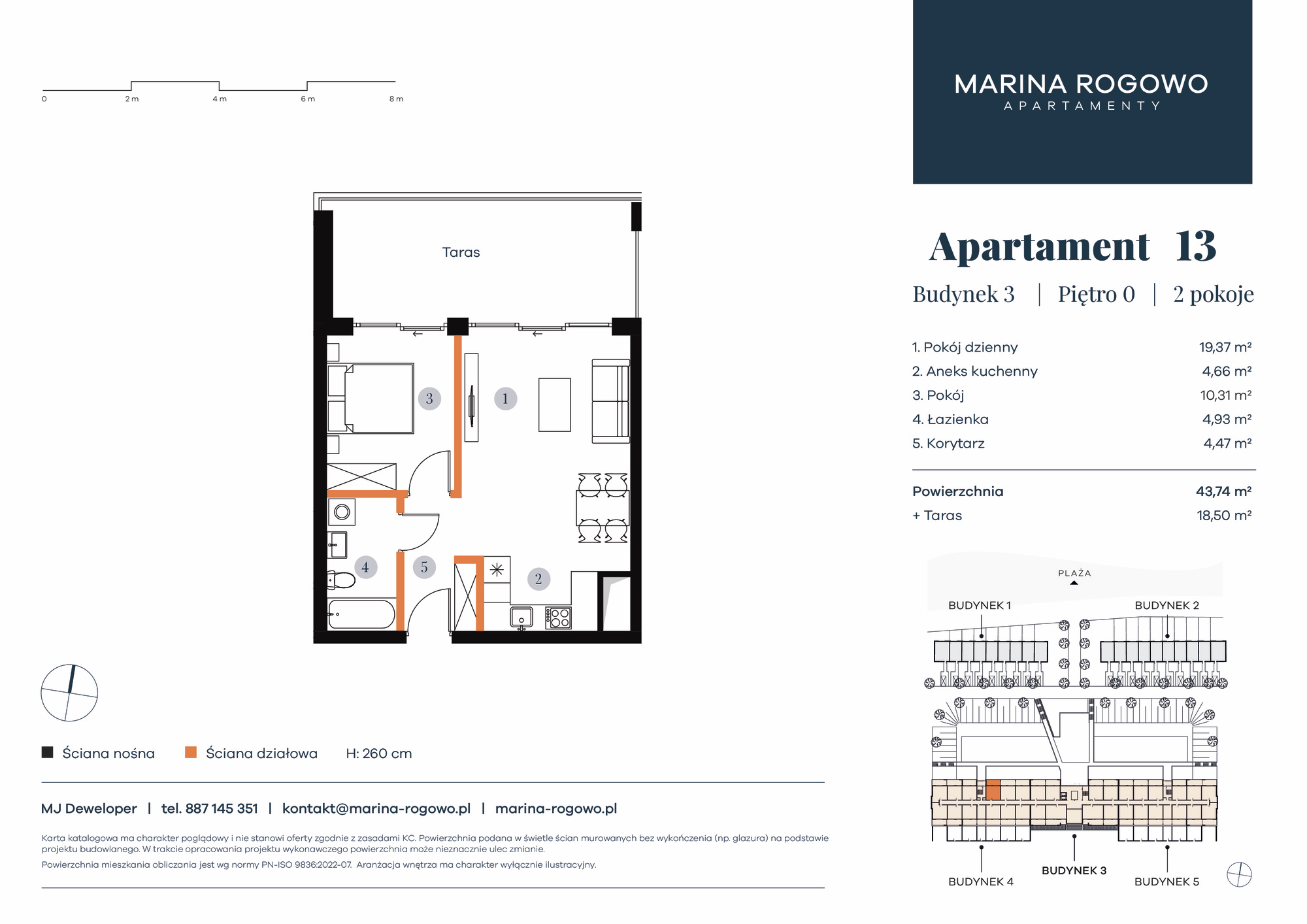 Apartament 43,74 m², parter, oferta nr 13, Apartamenty Marina Rogowo, Rogowo, ul. Kołobrzeska-idx