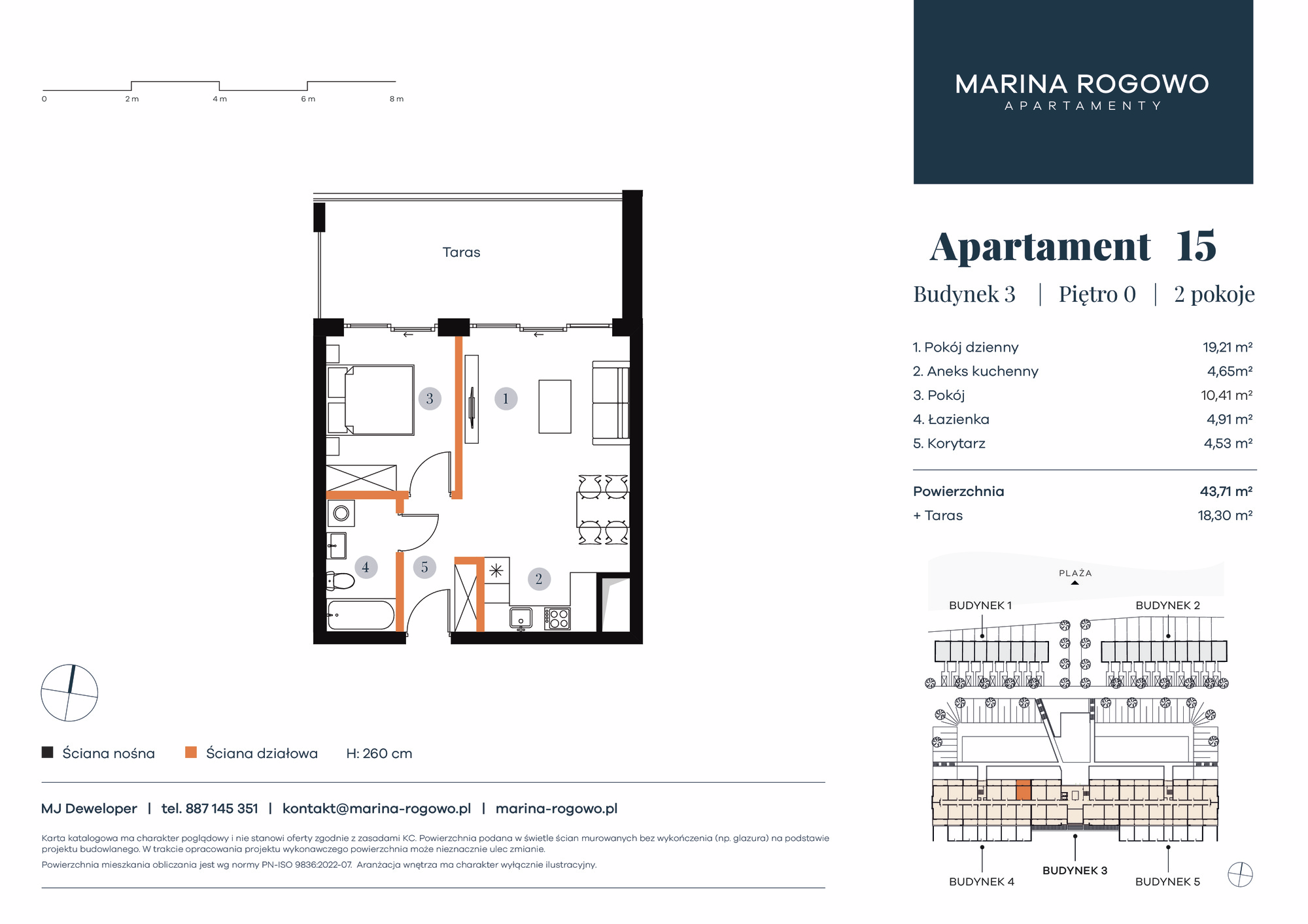 Apartament 43,71 m², parter, oferta nr 15, Apartamenty Marina Rogowo, Rogowo, ul. Kołobrzeska-idx