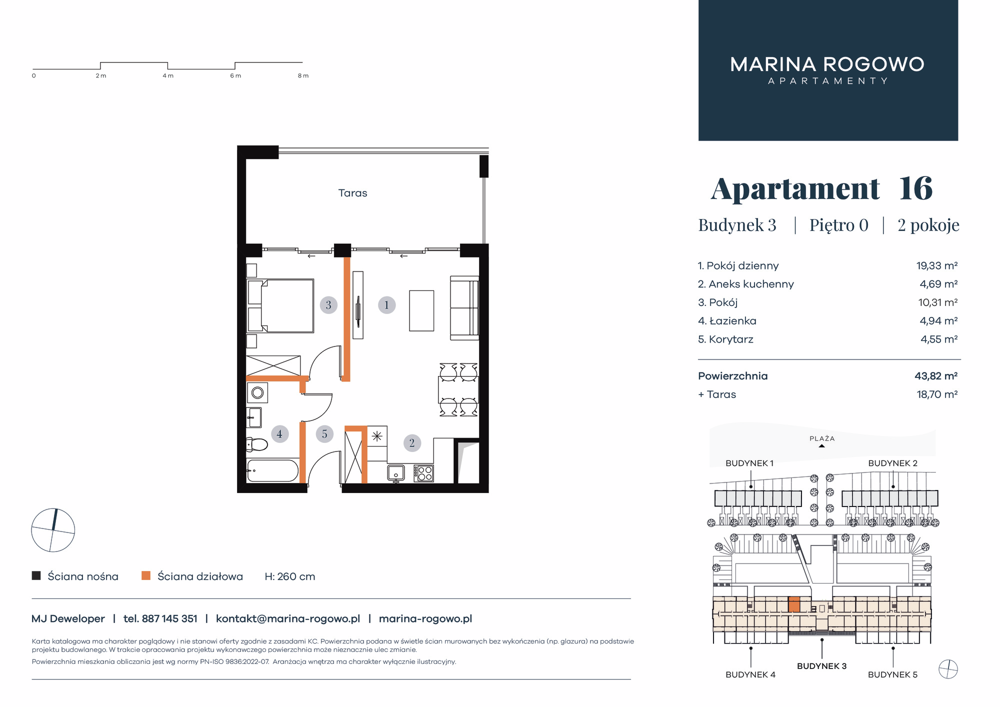 Apartament 43,82 m², parter, oferta nr 16, Apartamenty Marina Rogowo, Rogowo, ul. Kołobrzeska-idx