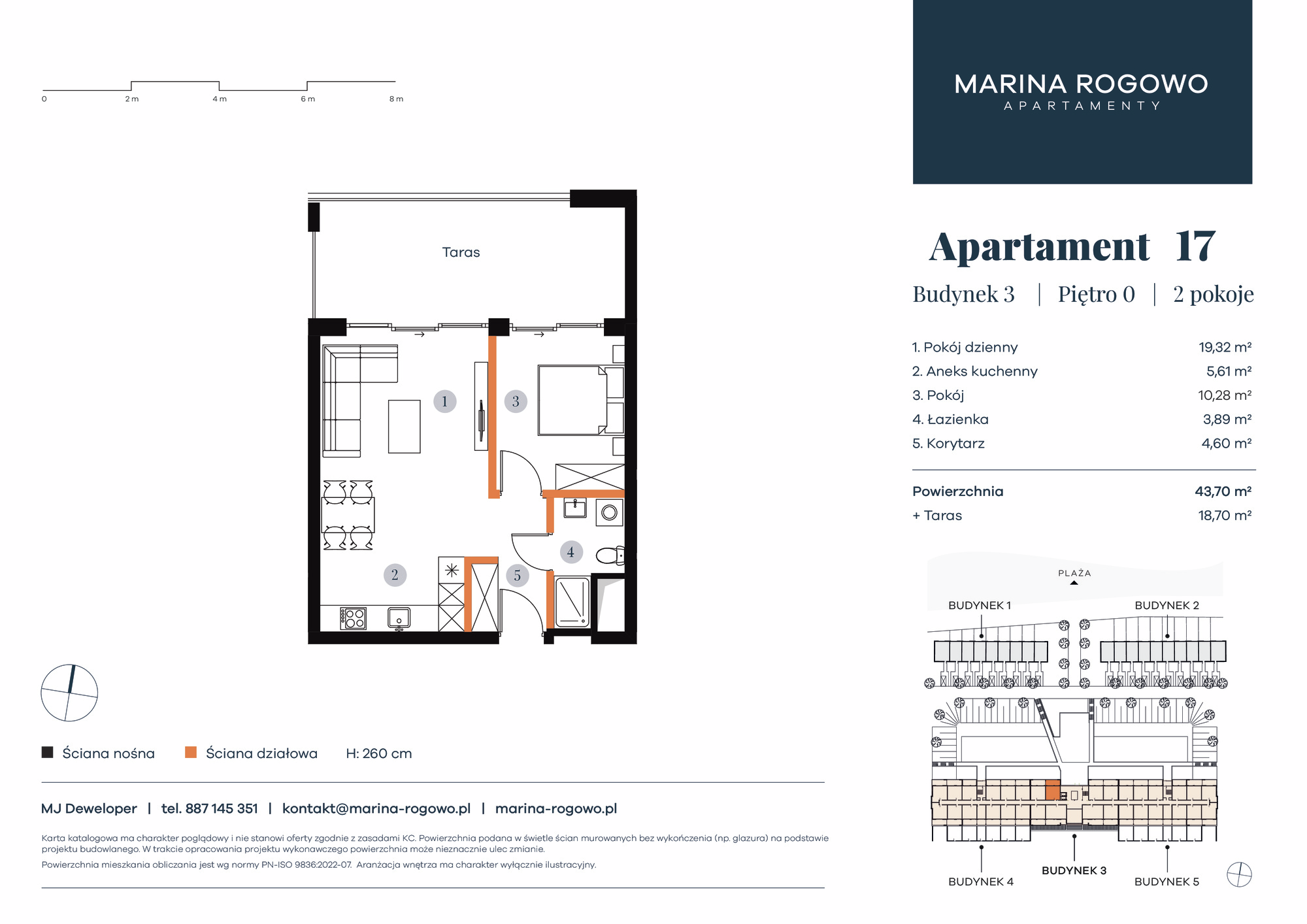 Apartament 43,70 m², parter, oferta nr 17, Apartamenty Marina Rogowo, Rogowo, ul. Kołobrzeska-idx