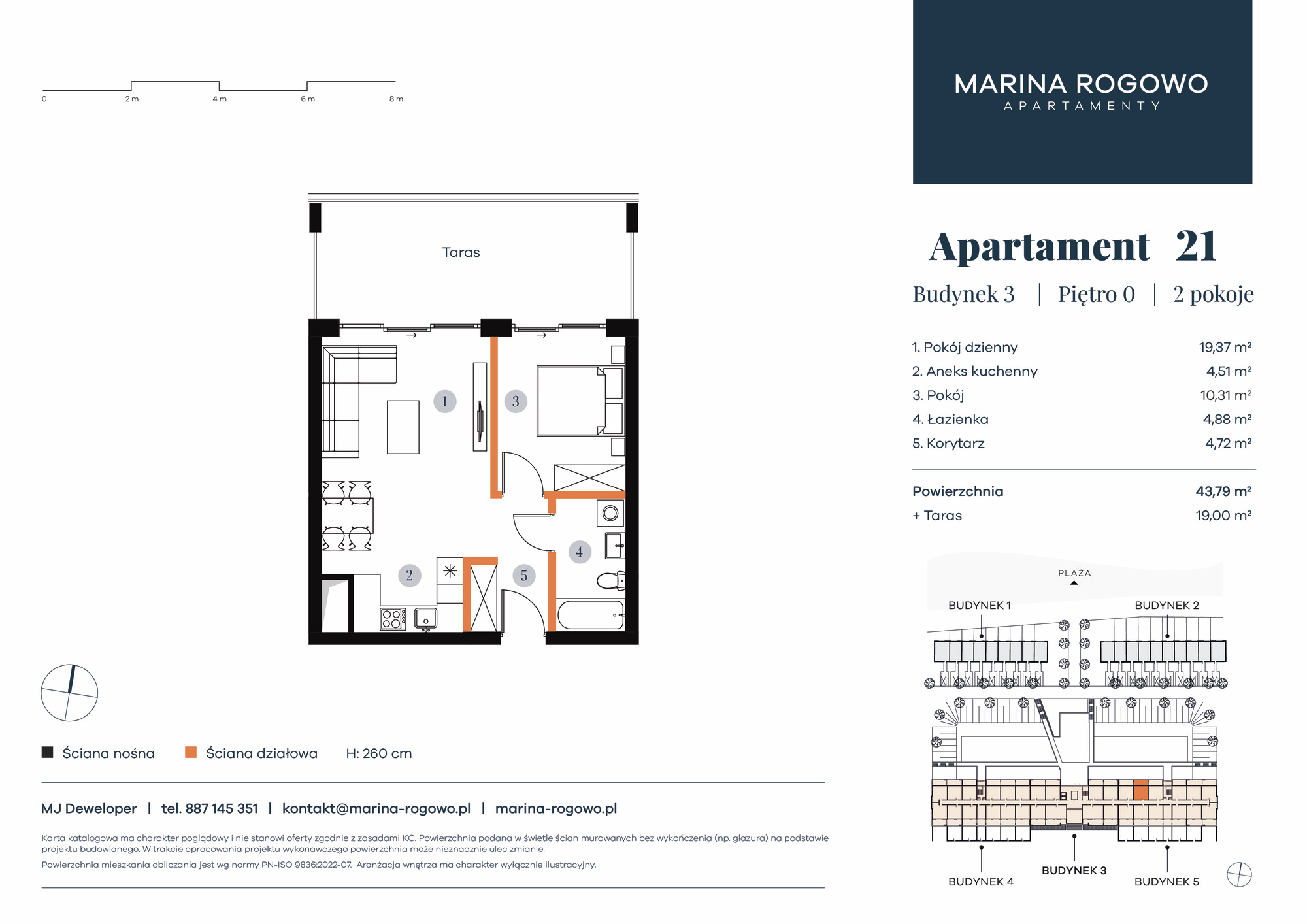 Apartament 43,79 m², parter, oferta nr 21, Apartamenty Marina Rogowo, Rogowo, ul. Kołobrzeska-idx