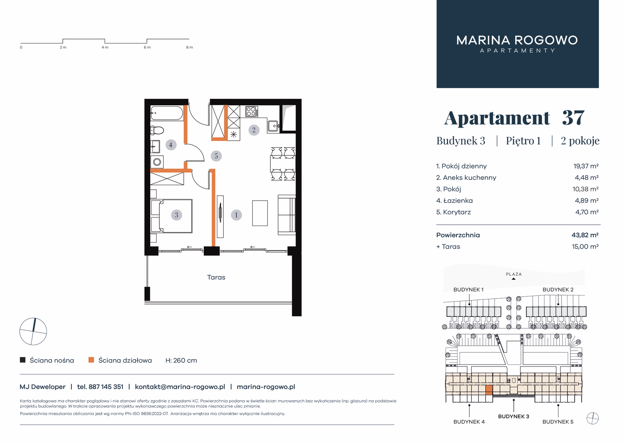 Apartament 43,82 m², piętro 1, oferta nr 37, Apartamenty Marina Rogowo, Rogowo, ul. Kołobrzeska-idx