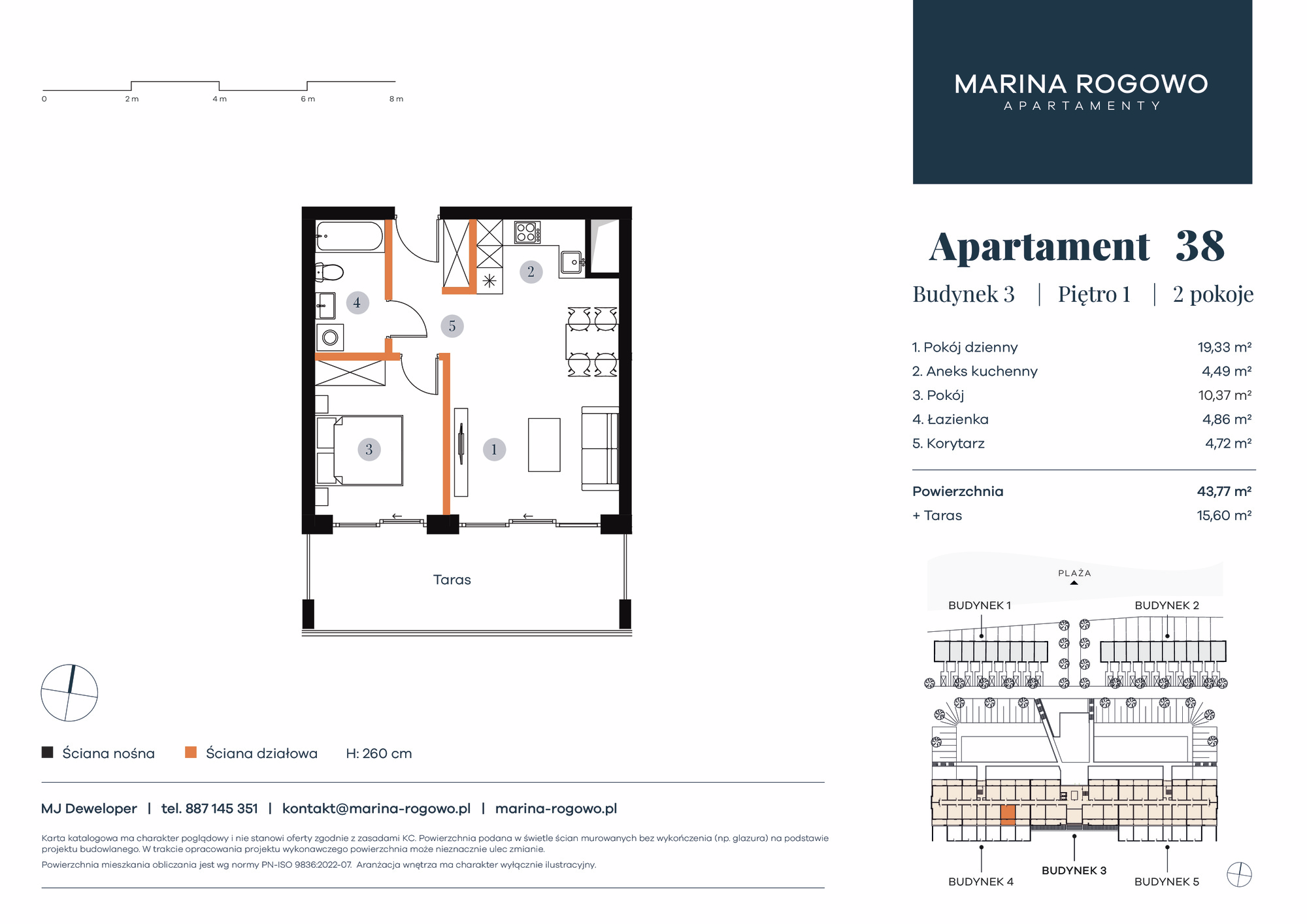 Apartament 43,77 m², piętro 1, oferta nr 38, Apartamenty Marina Rogowo, Rogowo, ul. Kołobrzeska-idx