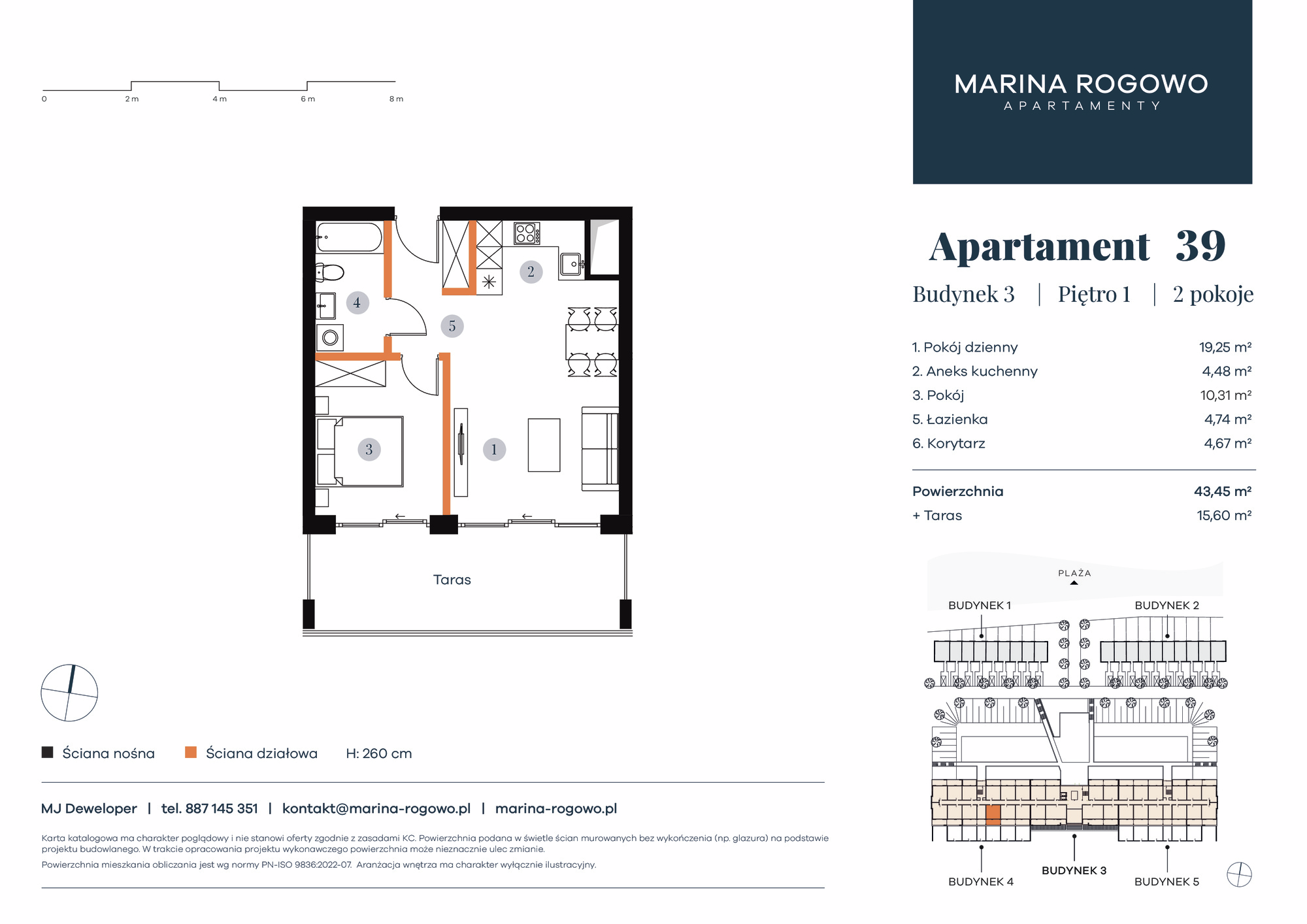 Apartament 43,45 m², piętro 1, oferta nr 39, Apartamenty Marina Rogowo, Rogowo, ul. Kołobrzeska-idx