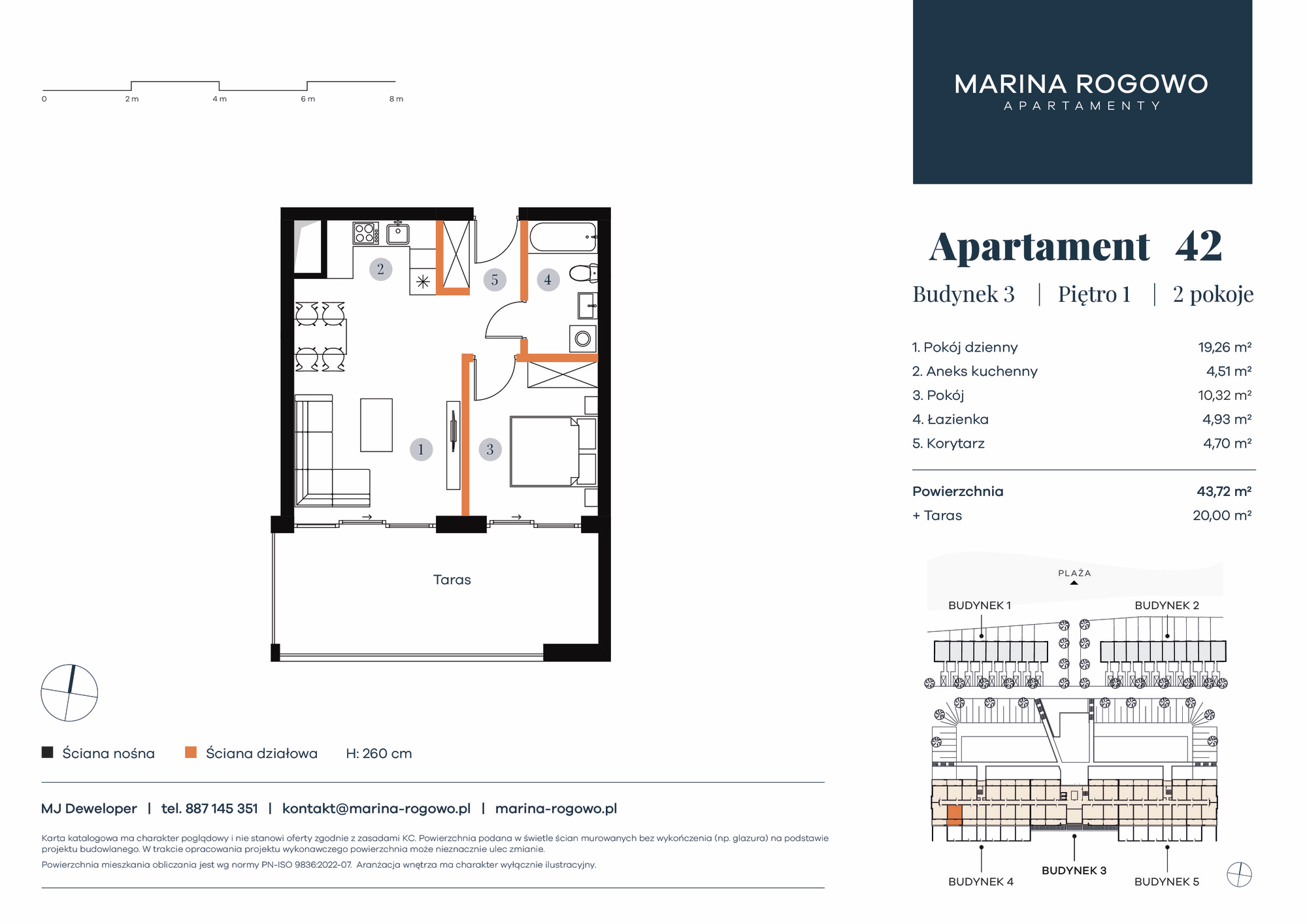 Apartament 43,72 m², piętro 1, oferta nr 42, Apartamenty Marina Rogowo, Rogowo, ul. Kołobrzeska-idx