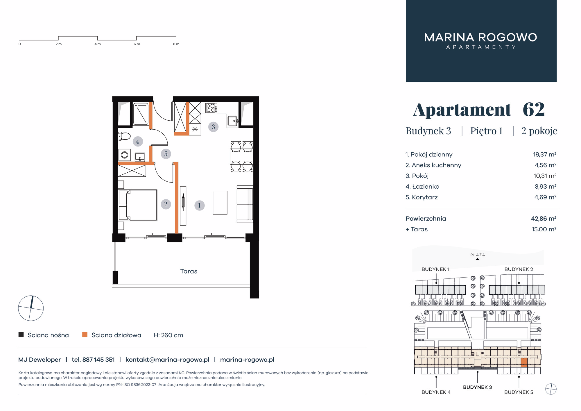 Apartament 42,86 m², piętro 1, oferta nr 62, Apartamenty Marina Rogowo, Rogowo, ul. Kołobrzeska-idx