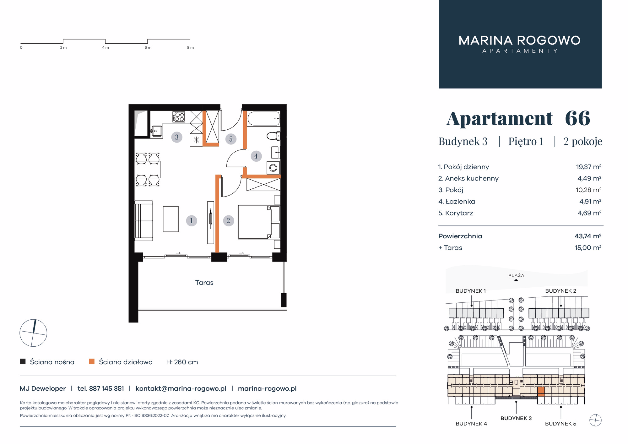 Apartament 43,74 m², piętro 1, oferta nr 66, Apartamenty Marina Rogowo, Rogowo, ul. Kołobrzeska-idx