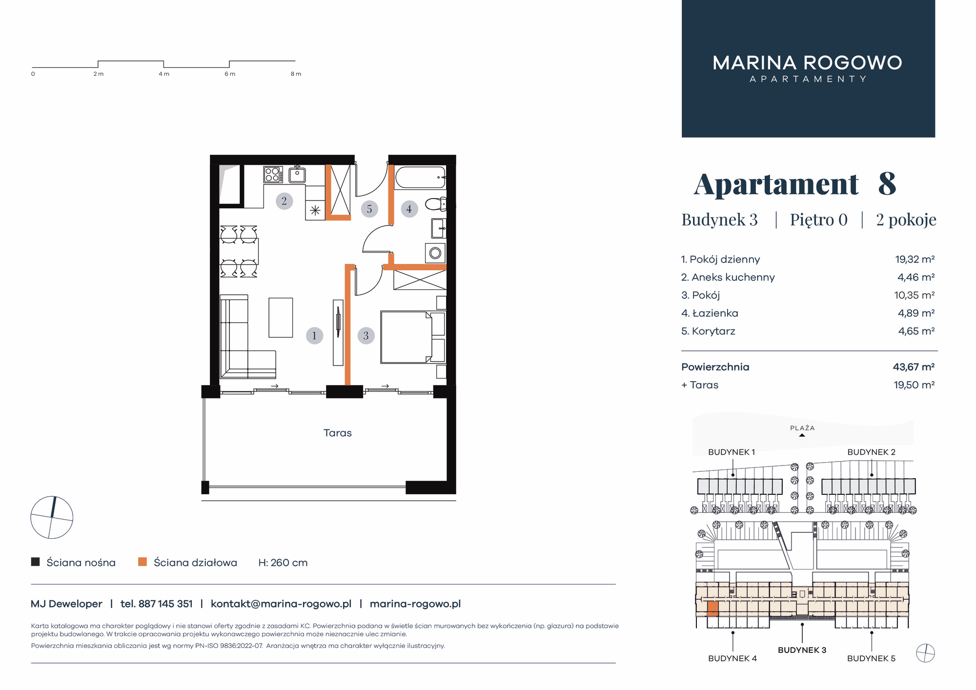 Apartament 43,67 m², parter, oferta nr 8, Apartamenty Marina Rogowo, Rogowo, ul. Kołobrzeska-idx