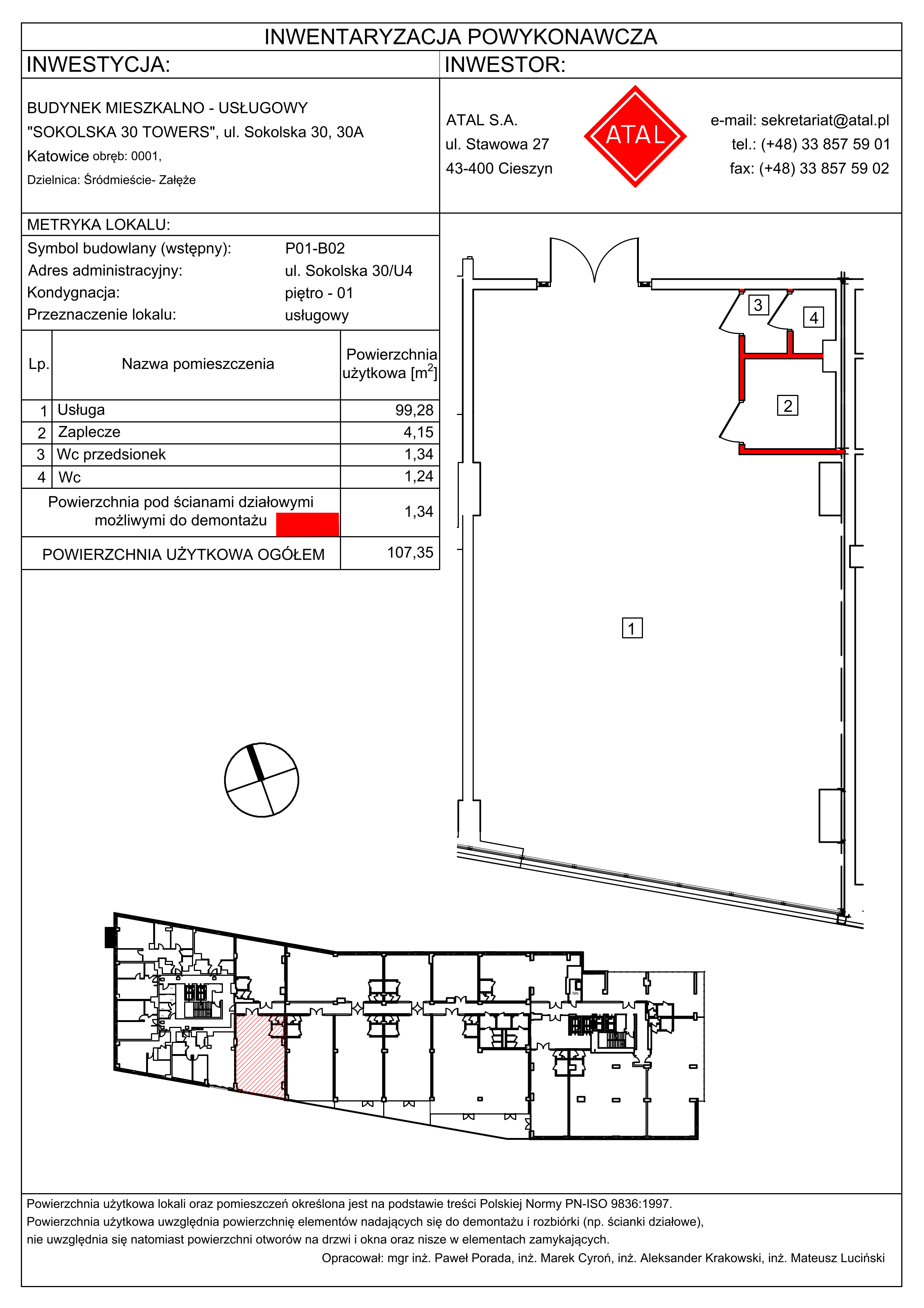 Lokal użytkowy 107,35 m², oferta nr P01B02, Sokolska 30 Towers - lokale użytkowe, Katowice, Śródmieście, ul. Sokolska 30-idx