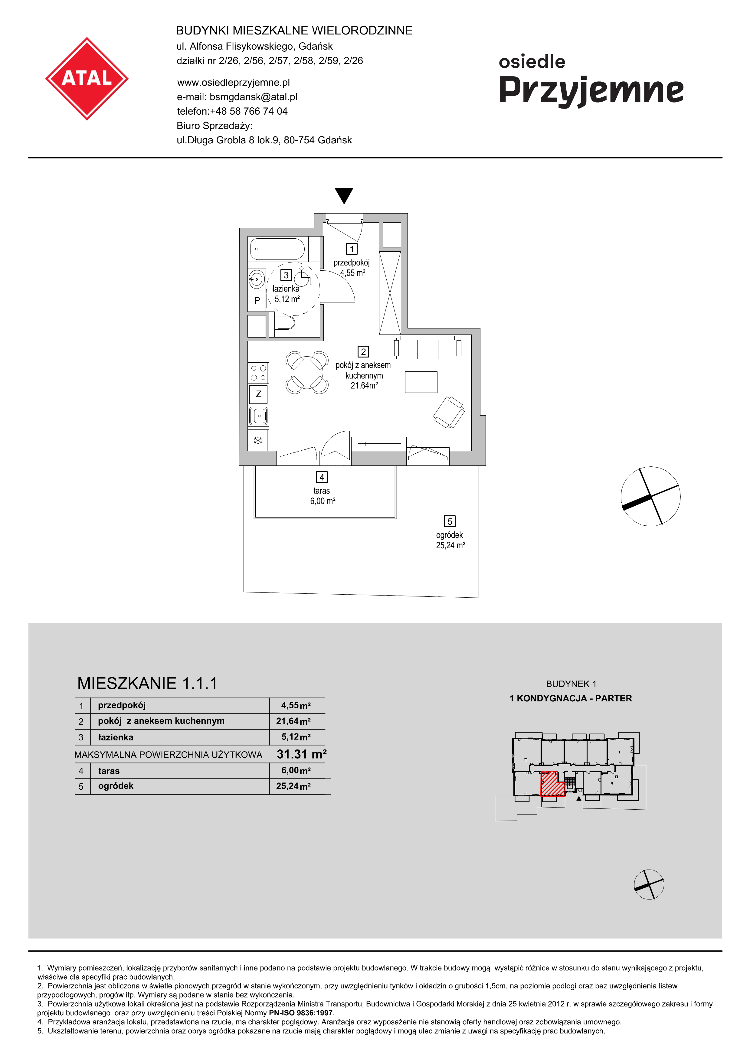 Mieszkanie 31,31 m², parter, oferta nr 1.1.1, Osiedle Przyjemne - etap I, Gdańsk, Jasień, ul. Flisykowskiego-idx