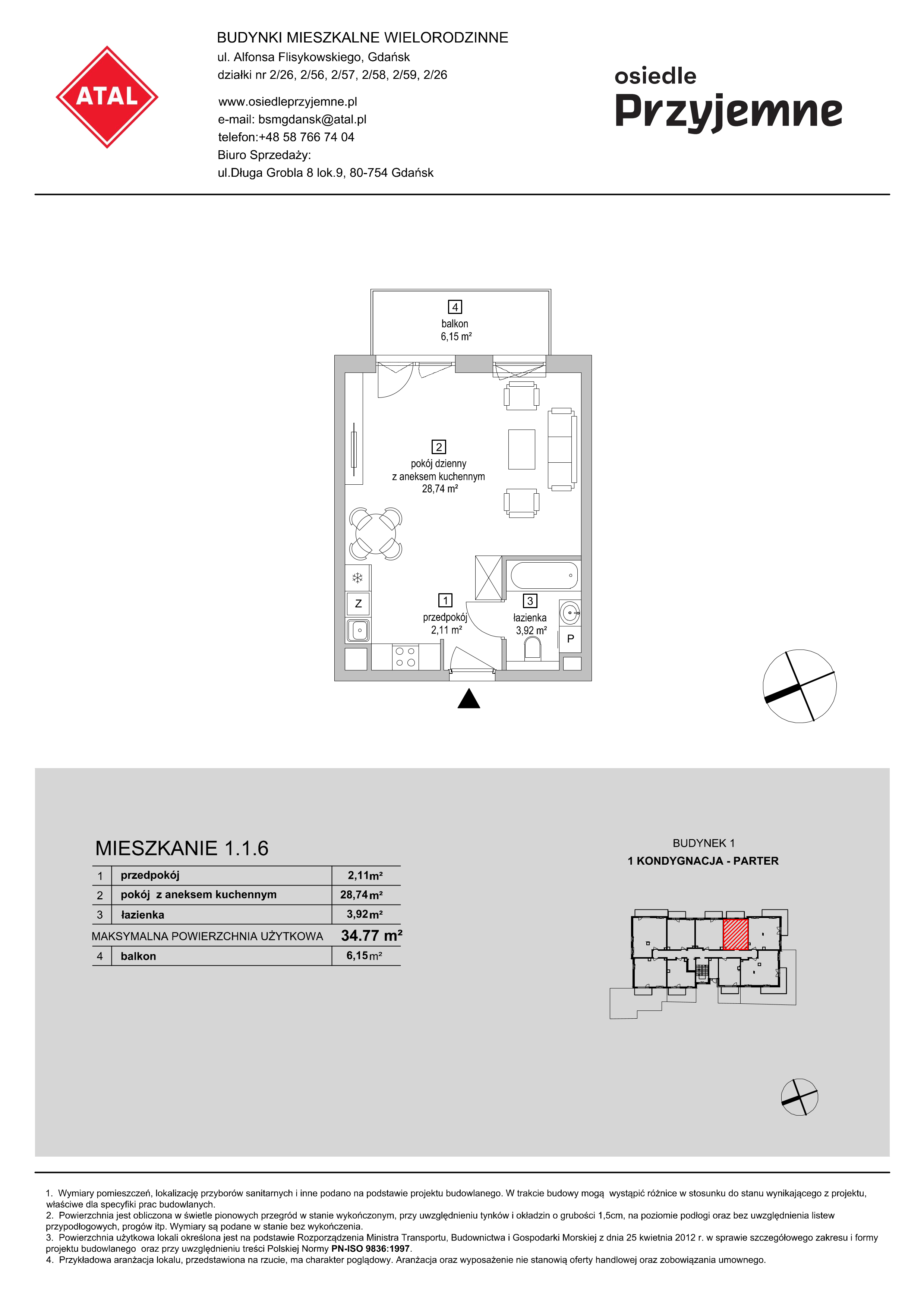 Mieszkanie 34,77 m², parter, oferta nr 1.1.6, Osiedle Przyjemne - etap I, Gdańsk, Jasień, ul. Flisykowskiego-idx