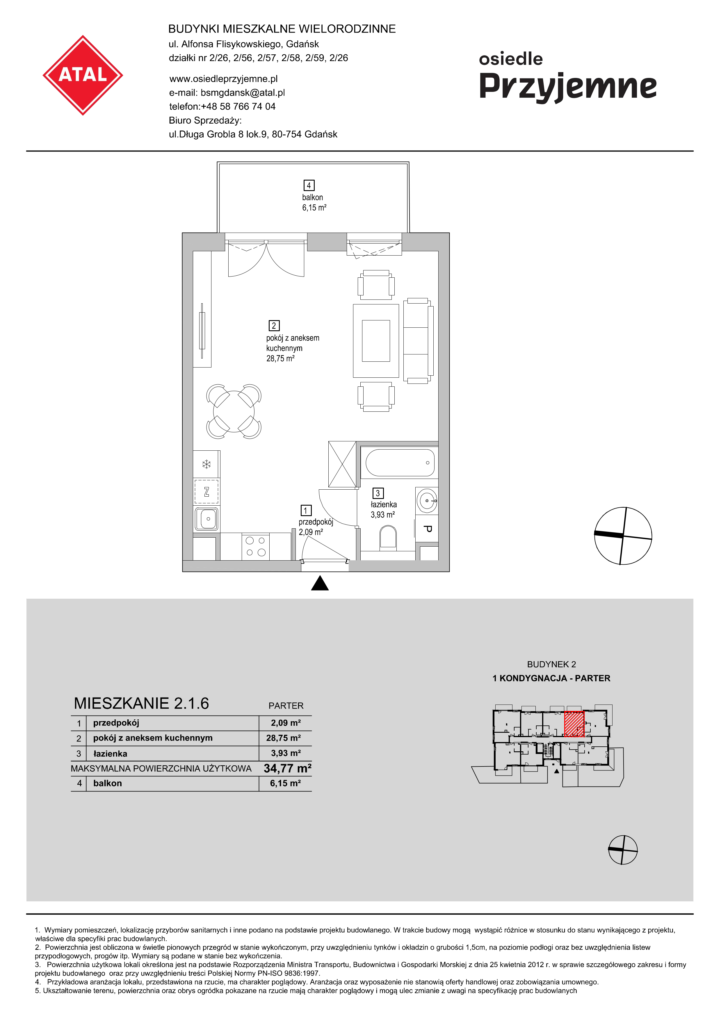 Mieszkanie 34,77 m², parter, oferta nr 2.1.6, Osiedle Przyjemne - etap I, Gdańsk, Jasień, ul. Flisykowskiego-idx