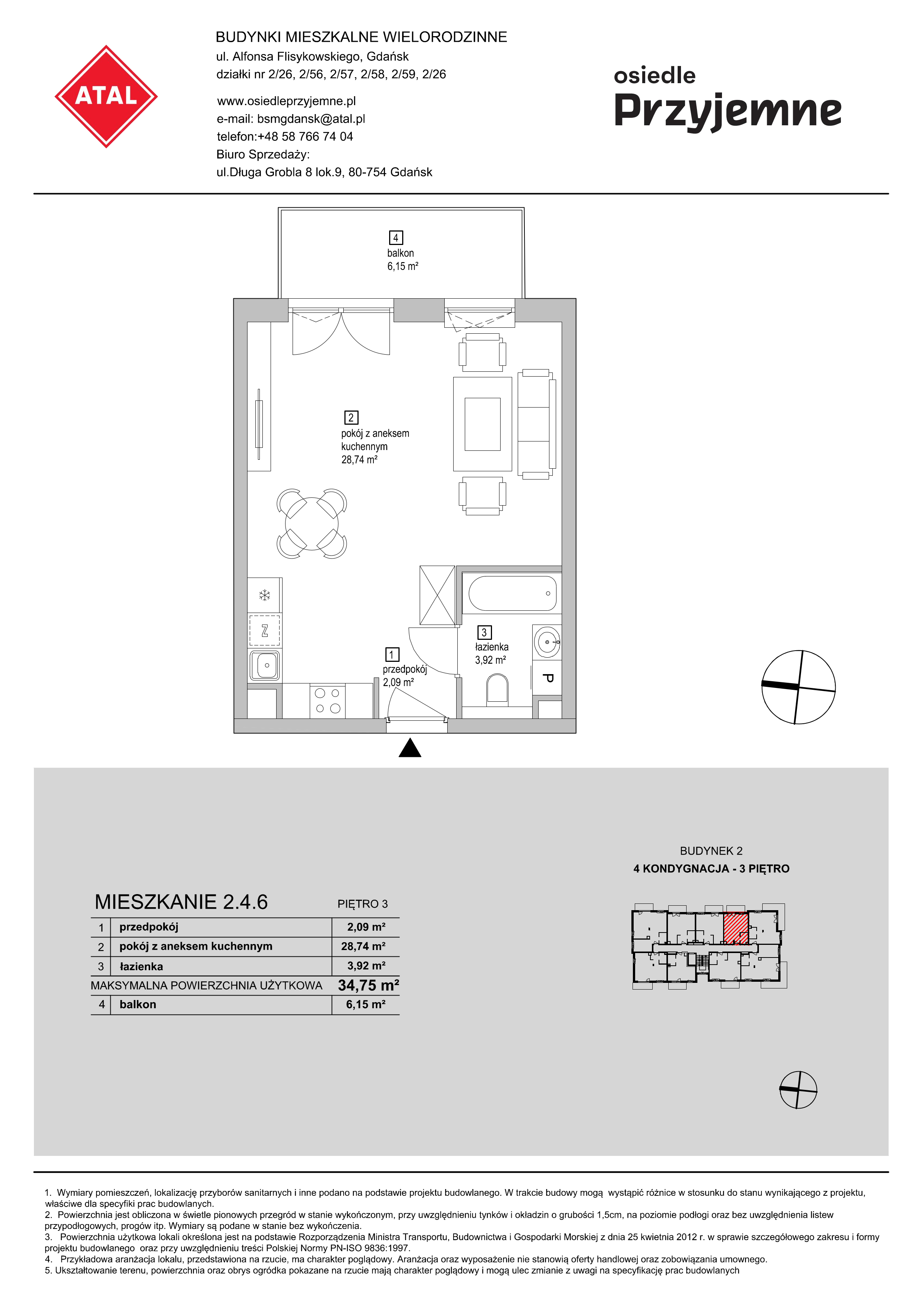 Mieszkanie 34,75 m², piętro 3, oferta nr 2.4.6, Osiedle Przyjemne - etap I, Gdańsk, Jasień, ul. Flisykowskiego-idx