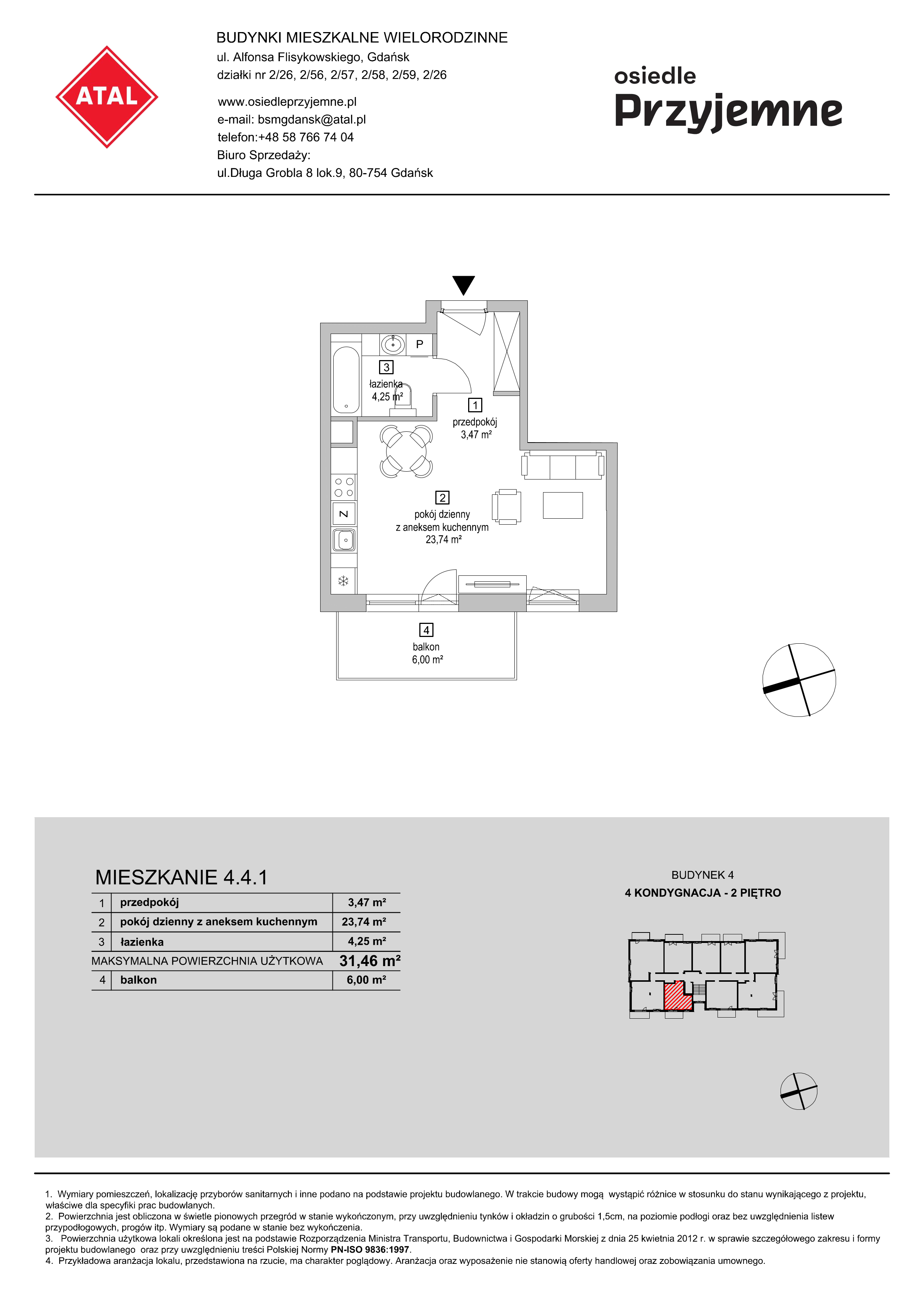 Mieszkanie 31,46 m², piętro 2, oferta nr 4.4.1, Osiedle Przyjemne - etap II, Gdańsk, Jasień, ul. Flisykowskiego-idx