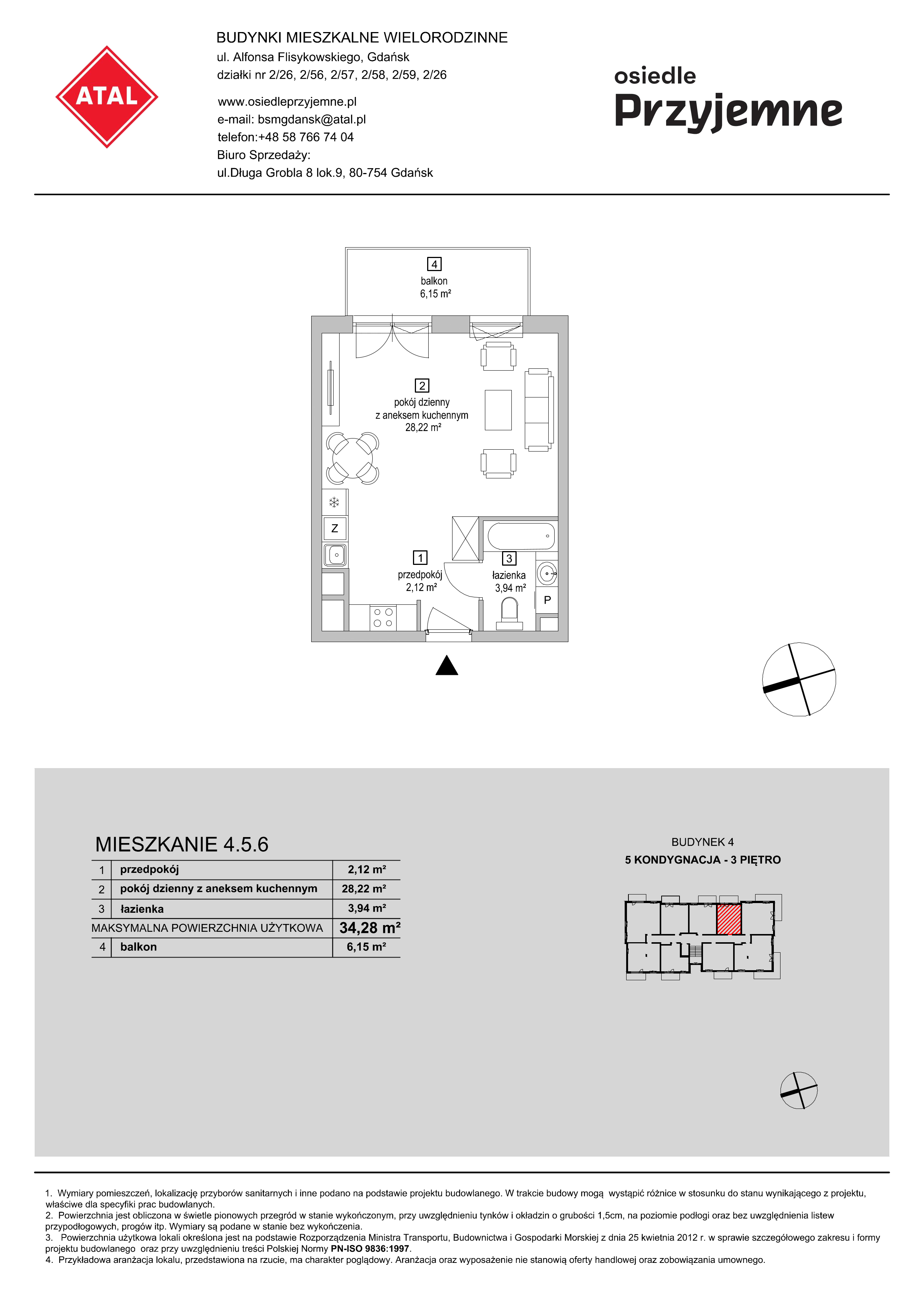 Mieszkanie 34,28 m², piętro 3, oferta nr 4.5.6, Osiedle Przyjemne - etap II, Gdańsk, Jasień, ul. Flisykowskiego-idx