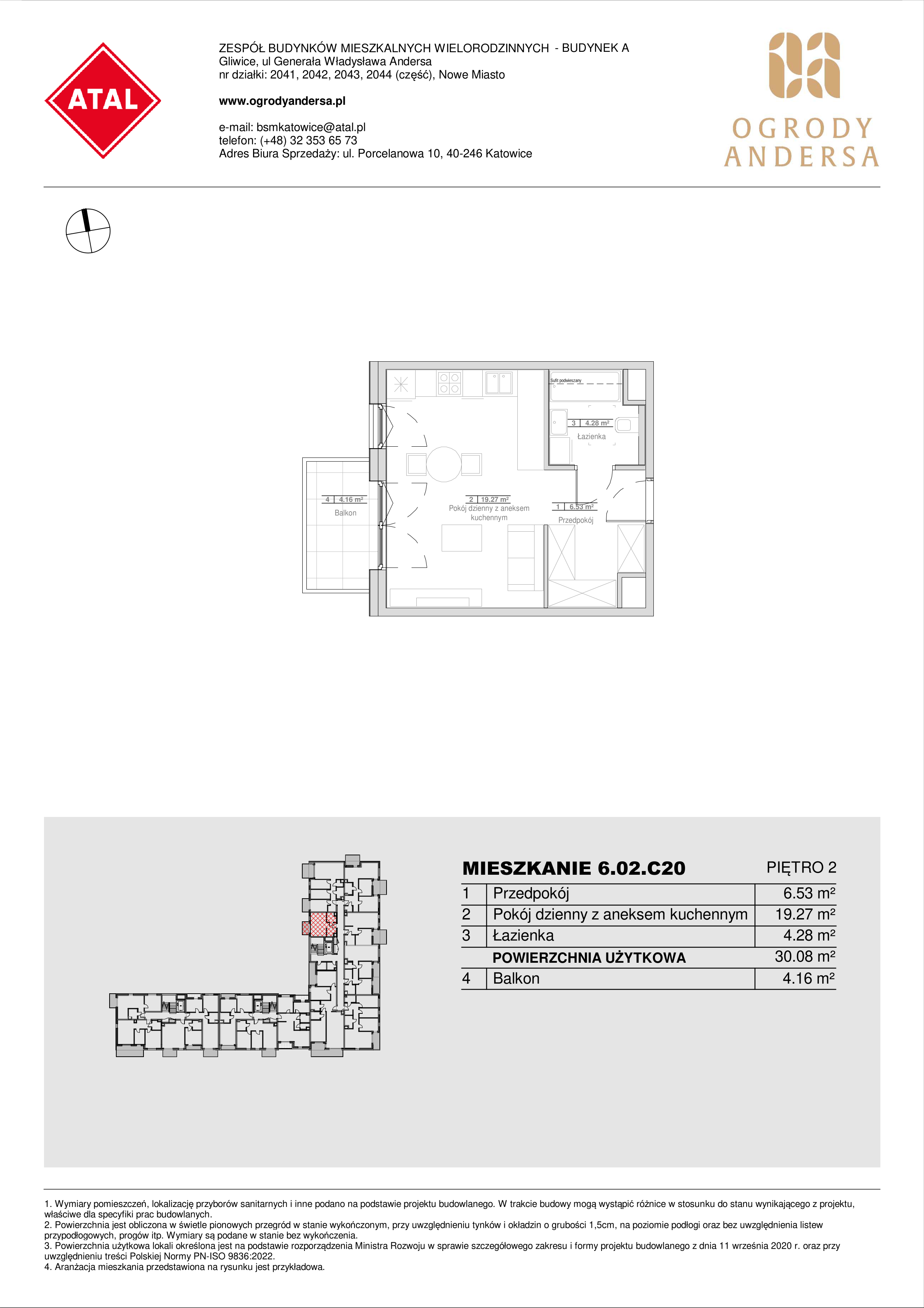 Mieszkanie 30,08 m², piętro 2, oferta nr 6.02.C20, Ogrody Andersa II, Gliwice, Wojska Polskiego, ul. Generała Władysława Andersa-idx