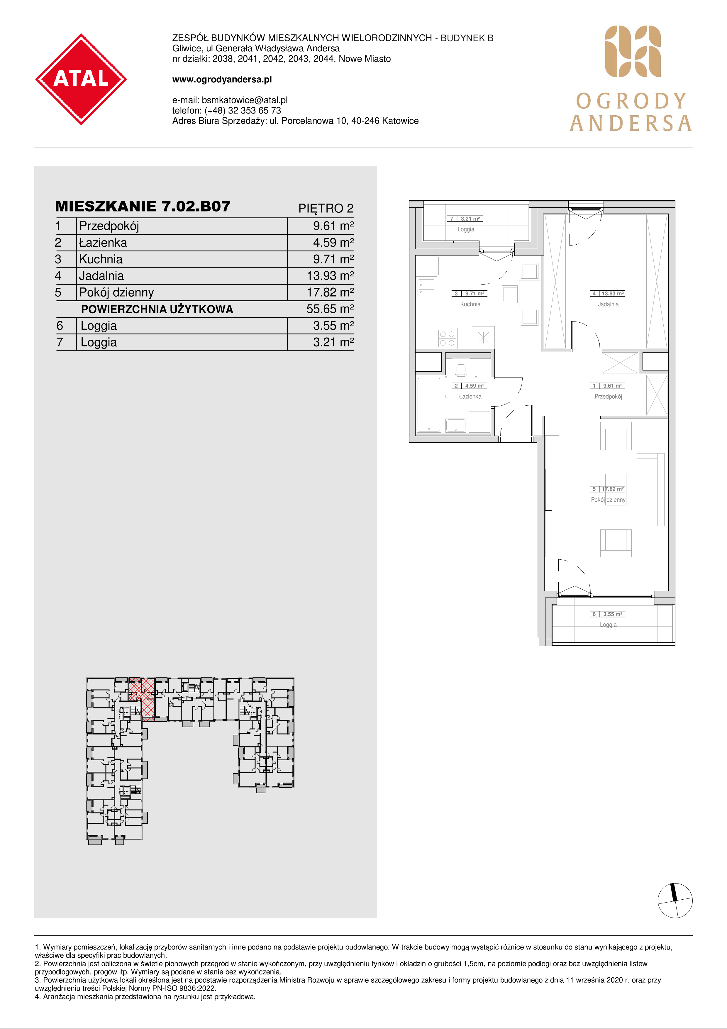 Mieszkanie 55,66 m², piętro 2, oferta nr 7.02.B07, Ogrody Andersa II, Gliwice, Wojska Polskiego, ul. Generała Władysława Andersa-idx