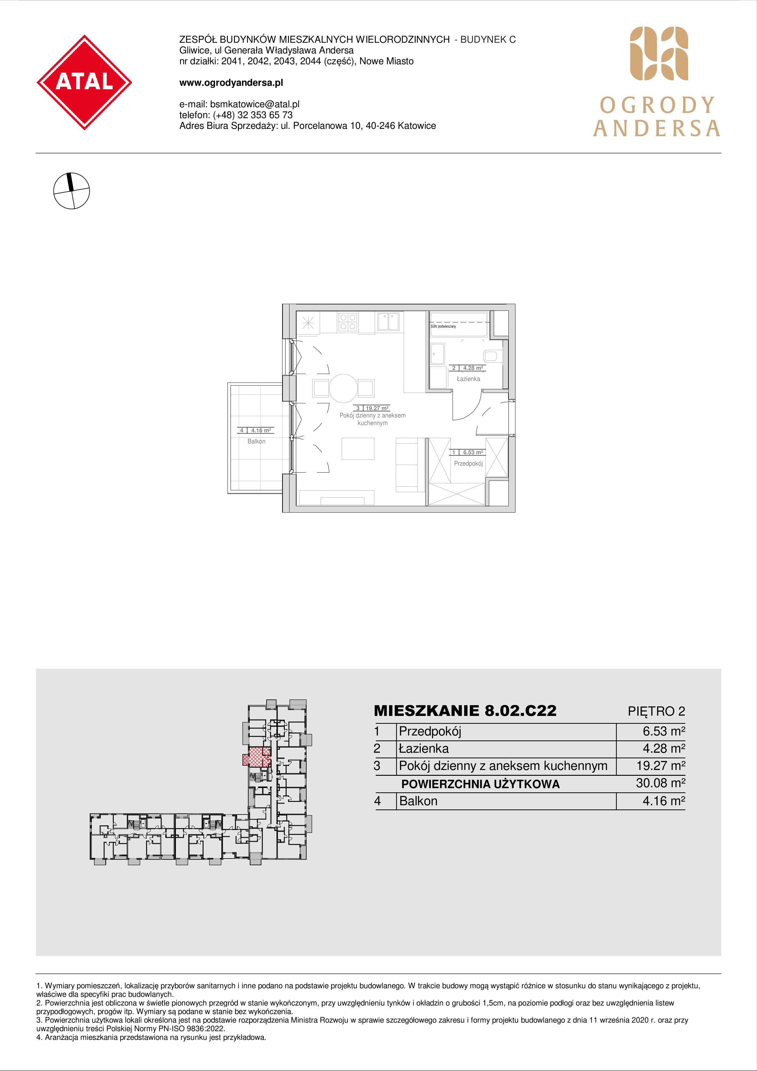 Mieszkanie 30,08 m², piętro 2, oferta nr 8.02.C22, Ogrody Andersa II, Gliwice, Wojska Polskiego, ul. Generała Władysława Andersa-idx