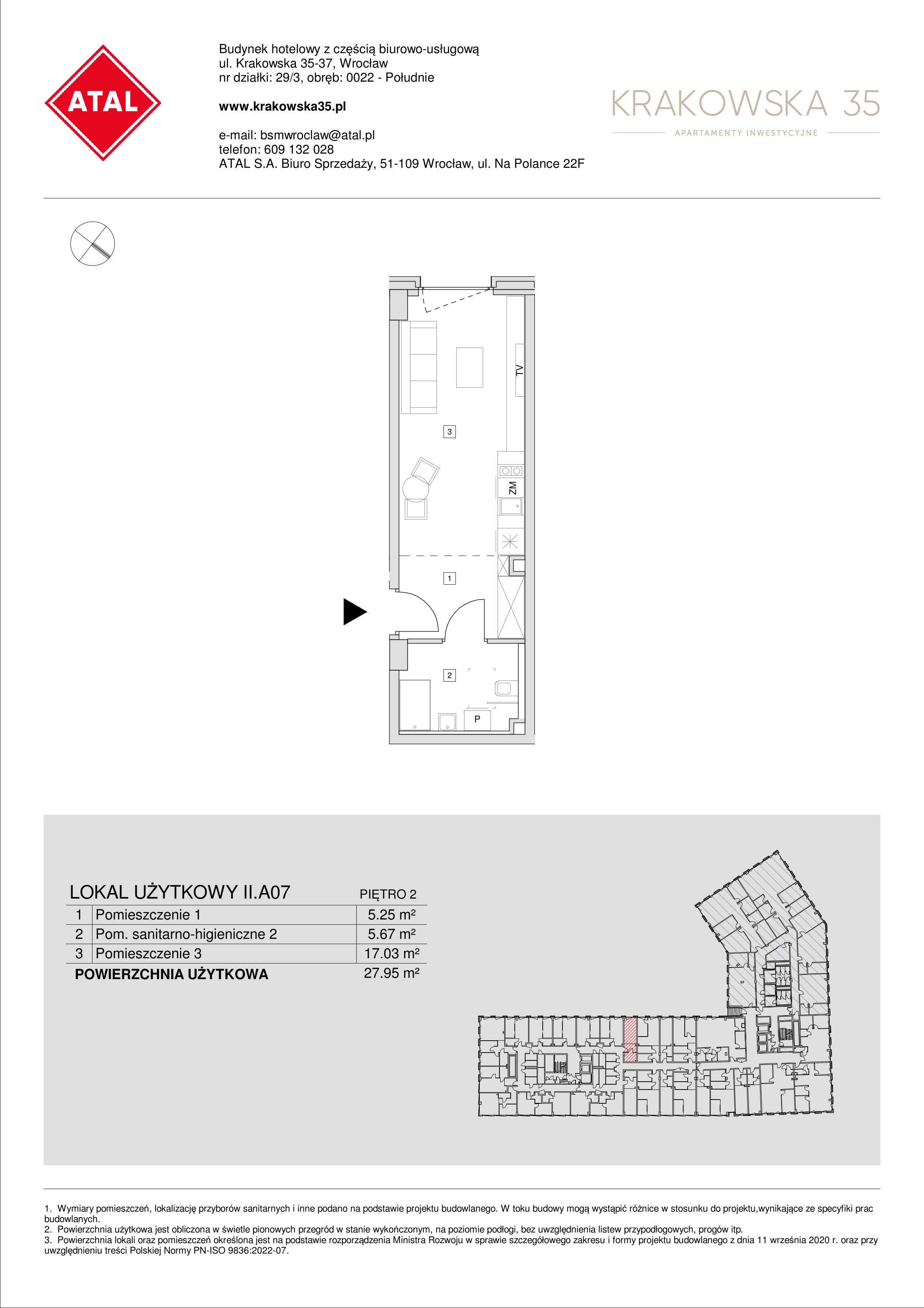 Mieszkanie 27,95 m², piętro 2, oferta nr II.A.07, Krakowska 35, Wrocław, Przedmieście Oławskie, Krzyki, ul. Krakowska-idx