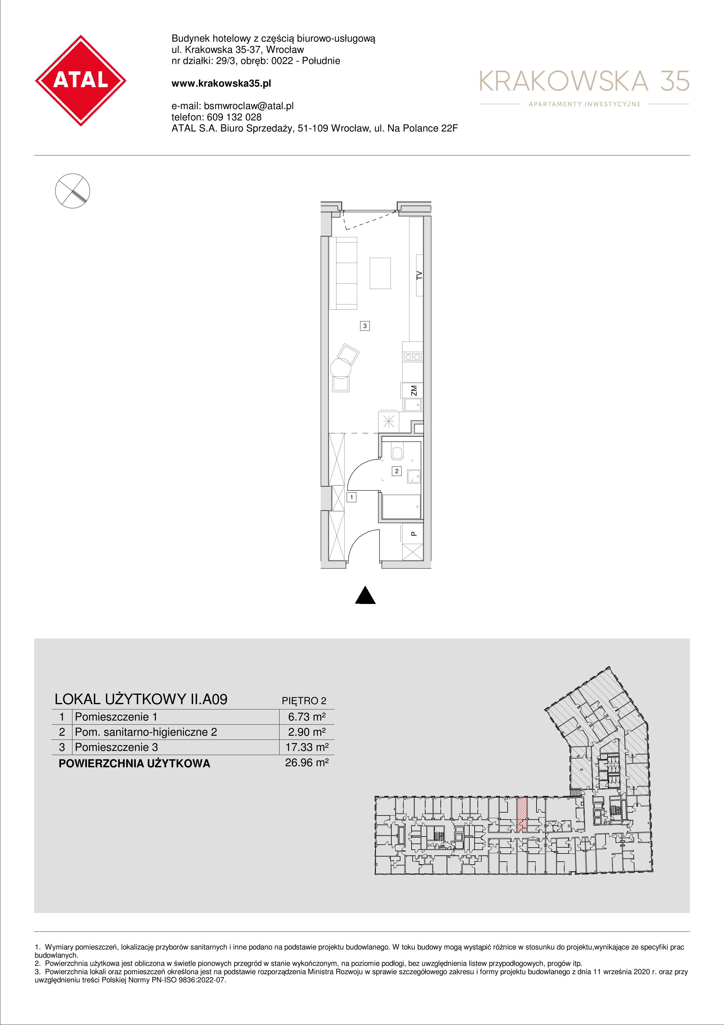 Mieszkanie 26,96 m², piętro 2, oferta nr II.A.09, Krakowska 35, Wrocław, Przedmieście Oławskie, Krzyki, ul. Krakowska-idx