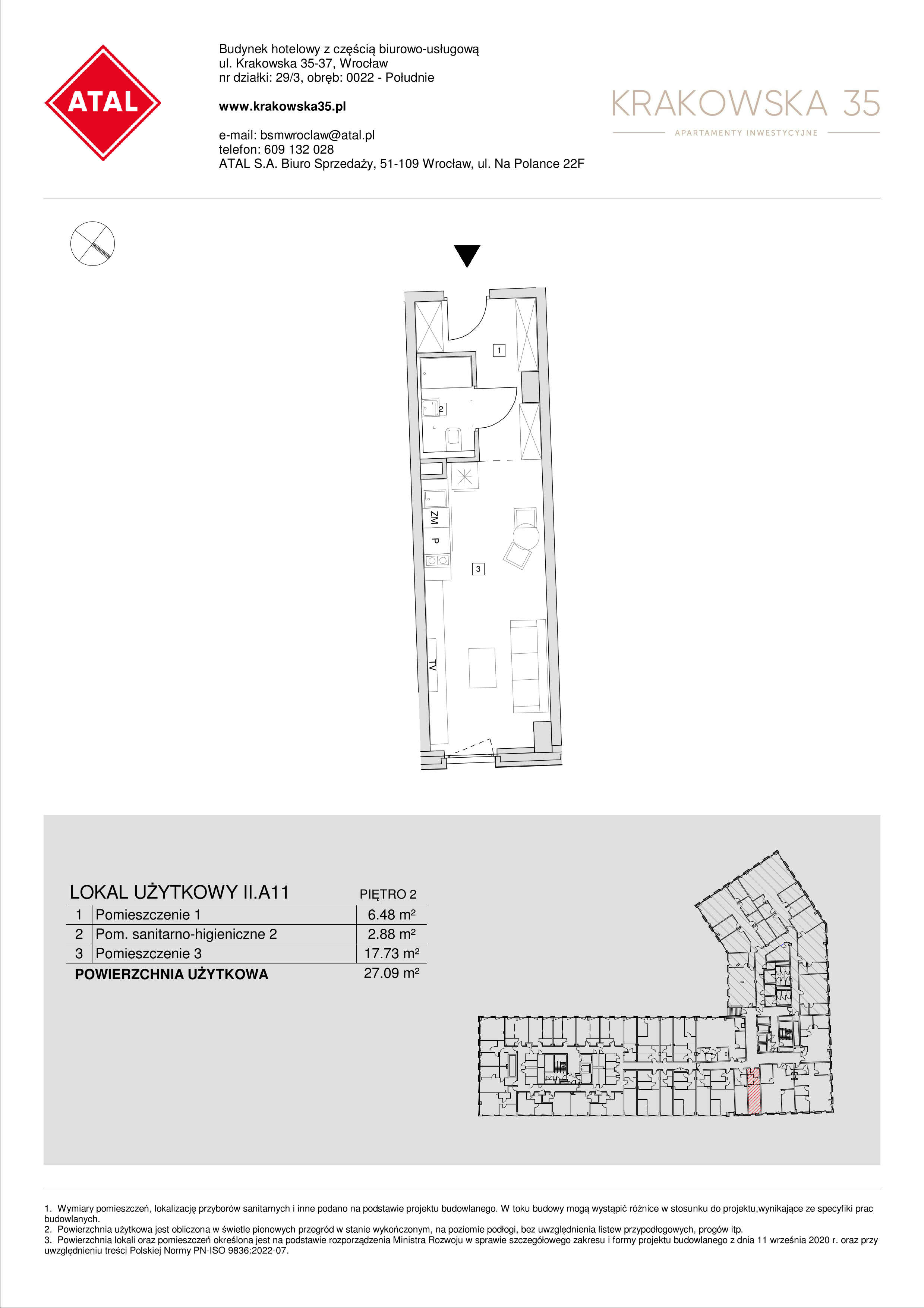 Mieszkanie 27,09 m², piętro 2, oferta nr II.A.11, Krakowska 35, Wrocław, Przedmieście Oławskie, Krzyki, ul. Krakowska-idx