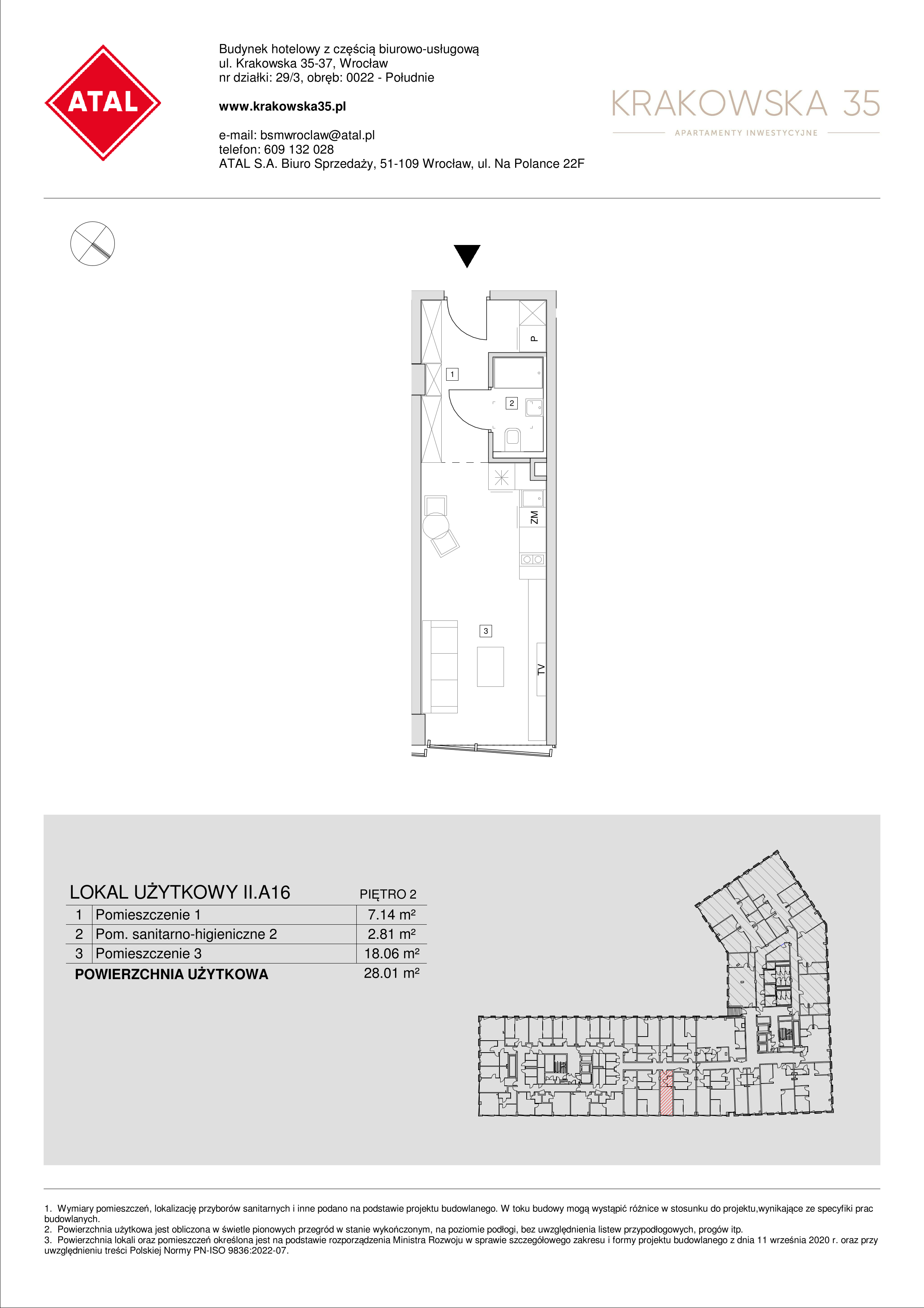 Mieszkanie 28,01 m², piętro 2, oferta nr II.A.16, Krakowska 35, Wrocław, Przedmieście Oławskie, Krzyki, ul. Krakowska-idx