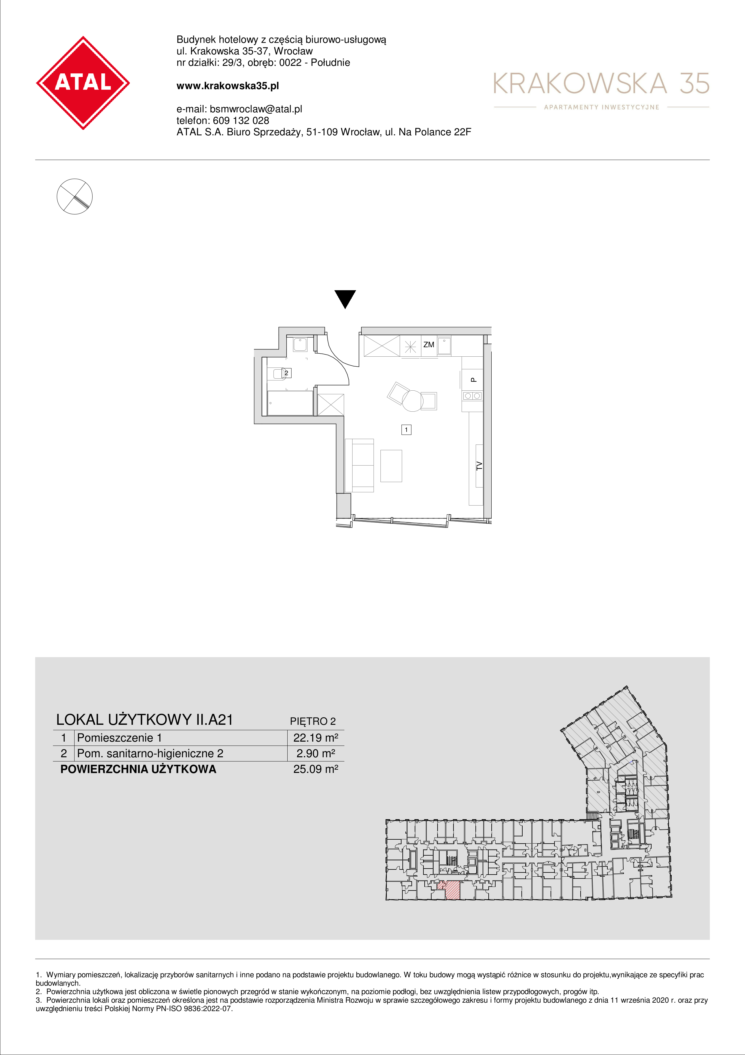 Mieszkanie 25,09 m², piętro 2, oferta nr II.A.21, Krakowska 35, Wrocław, Przedmieście Oławskie, Krzyki, ul. Krakowska-idx