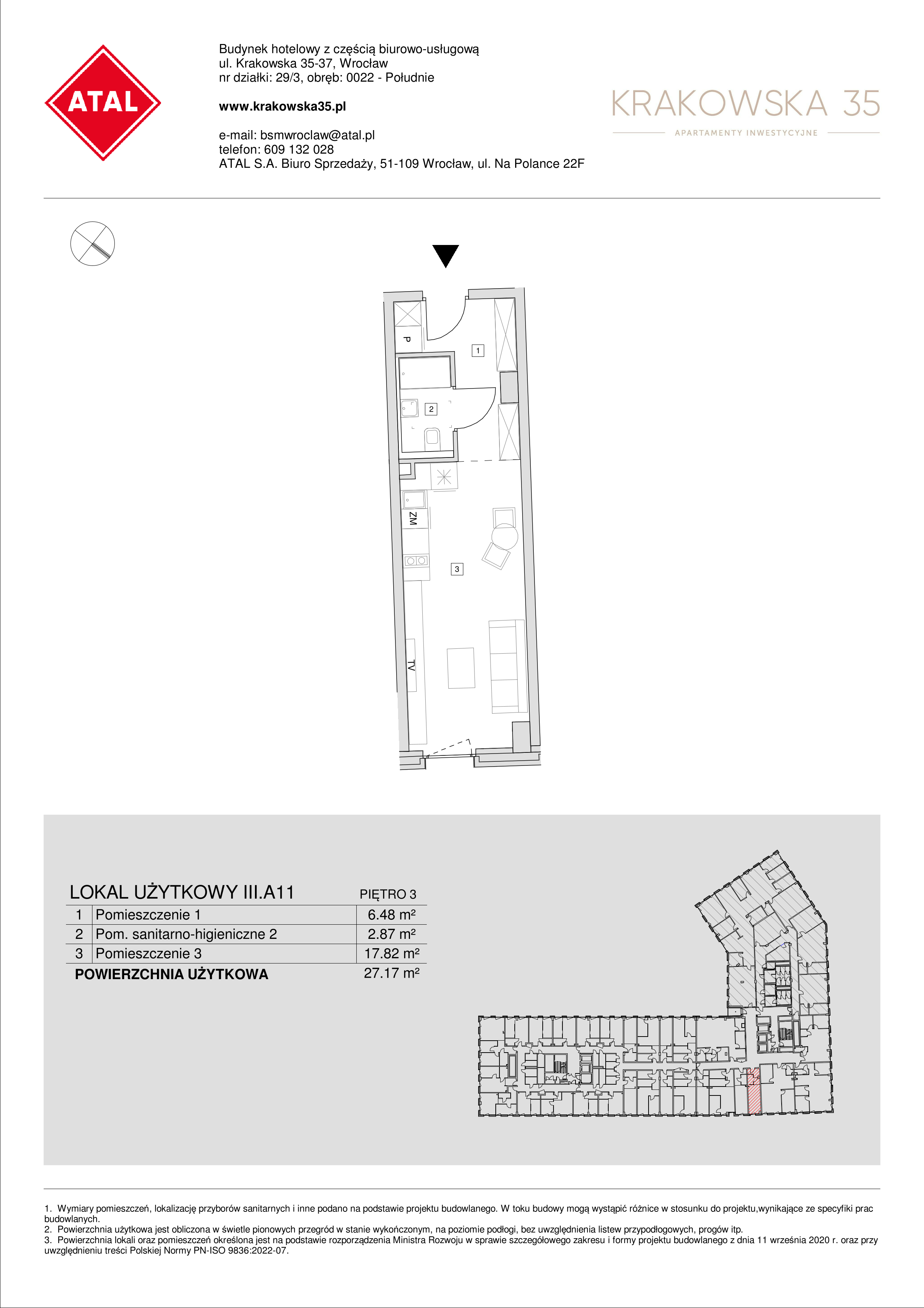 Mieszkanie 27,17 m², piętro 3, oferta nr III.A.11, Krakowska 35, Wrocław, Przedmieście Oławskie, Krzyki, ul. Krakowska-idx