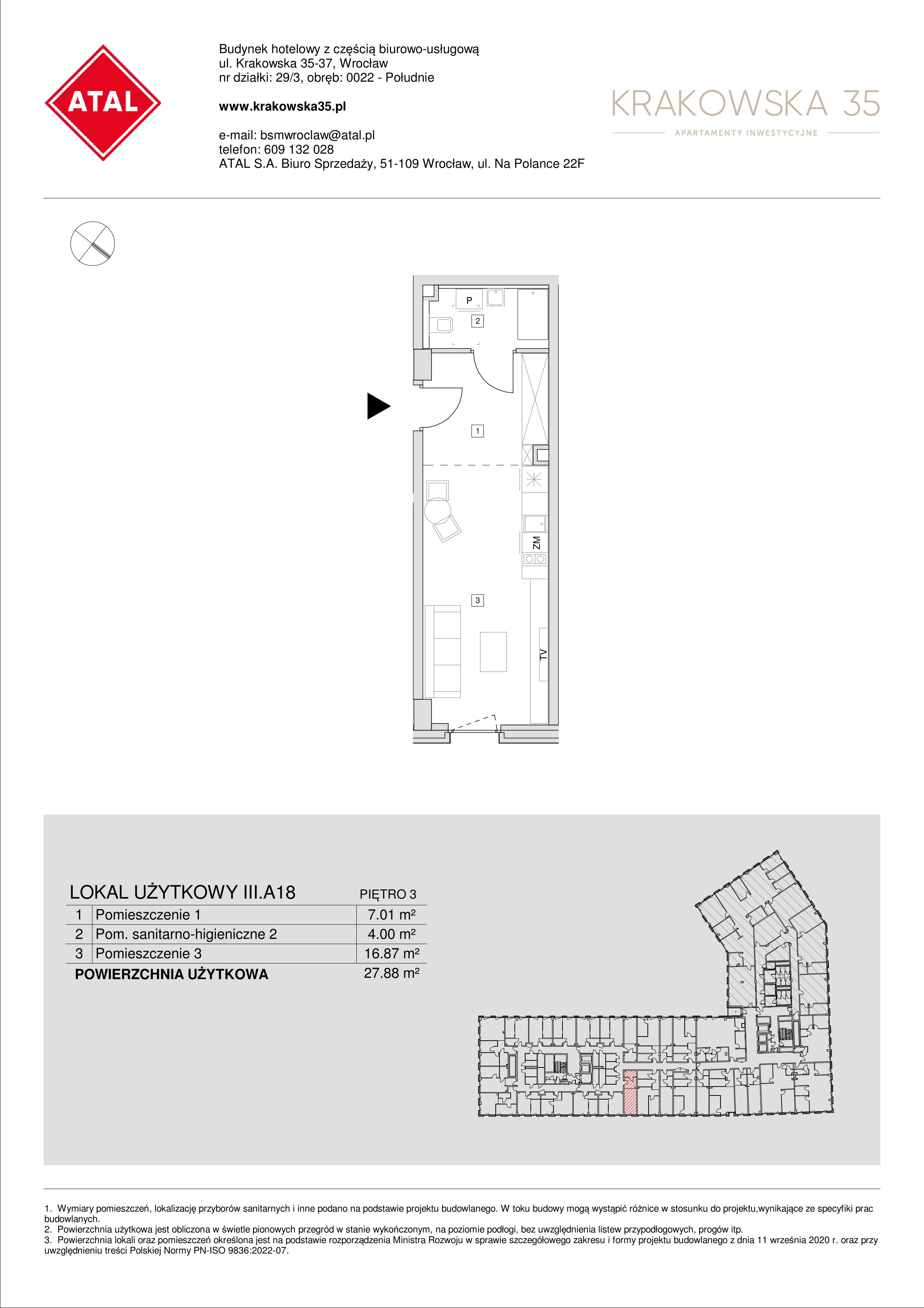 Mieszkanie 27,88 m², piętro 3, oferta nr III.A.18, Krakowska 35, Wrocław, Przedmieście Oławskie, Krzyki, ul. Krakowska-idx