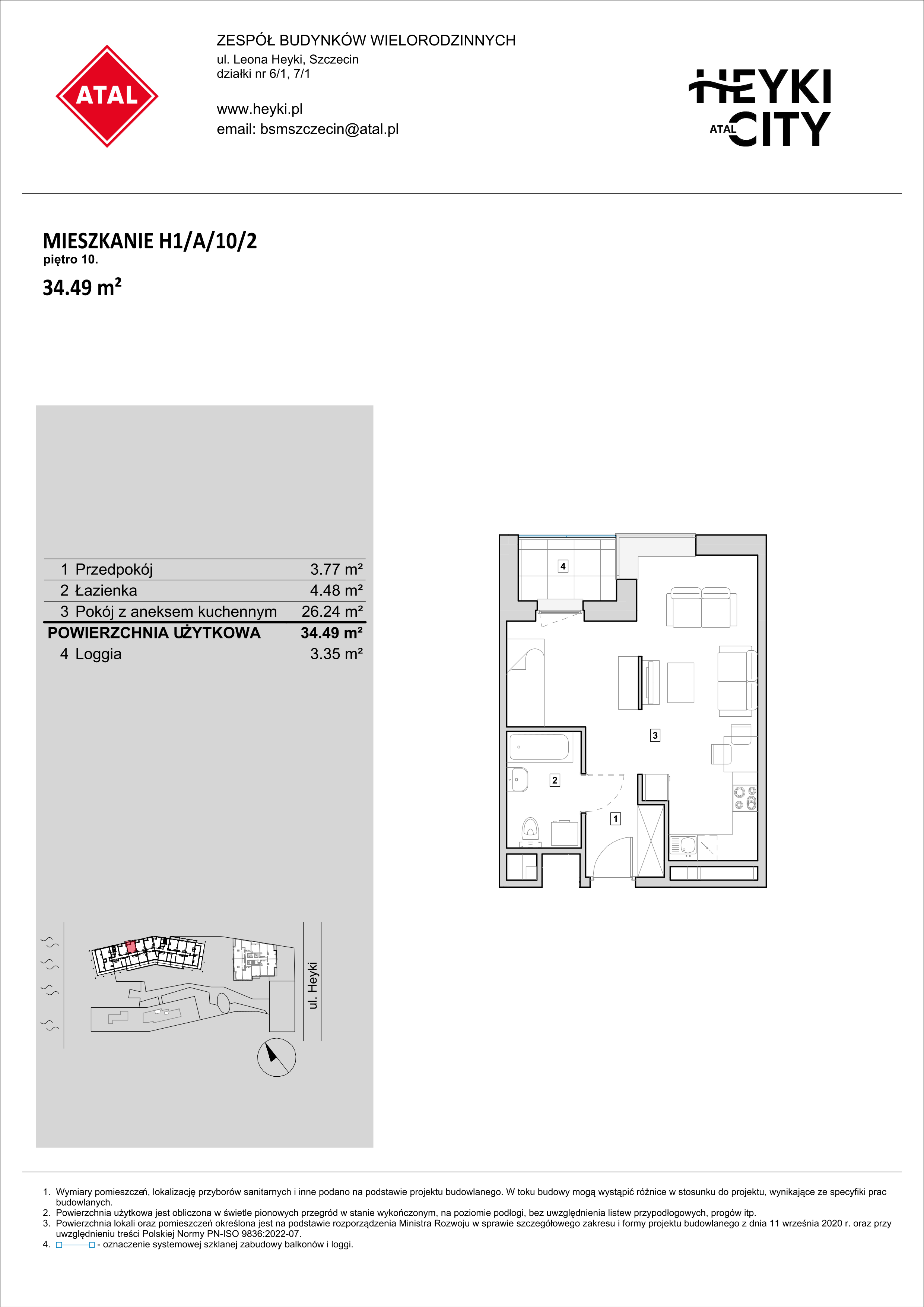 Mieszkanie 34,49 m², piętro 10, oferta nr H1-A-10-2, Heyki City ATAL, Szczecin, Prawobrzeże, Międzyodrze, ul. Leona Heyki-idx