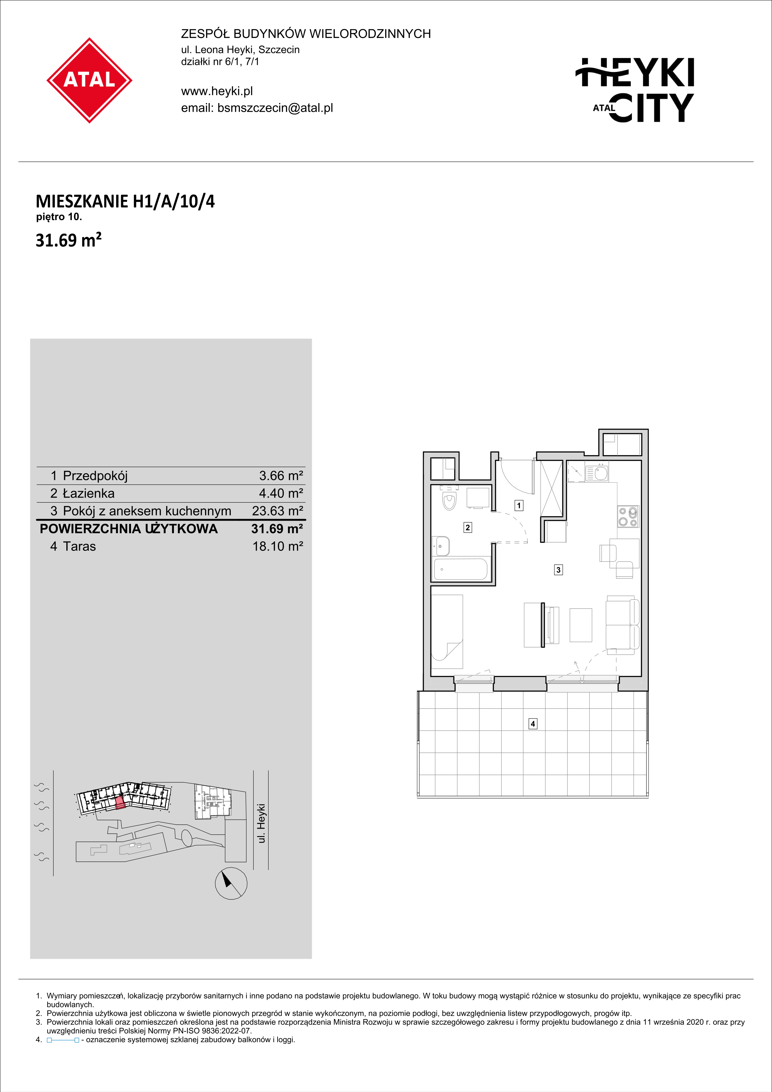 Apartament 31,69 m², piętro 10, oferta nr H1-A-10-4, Heyki City ATAL, Szczecin, Prawobrzeże, Międzyodrze, ul. Leona Heyki-idx