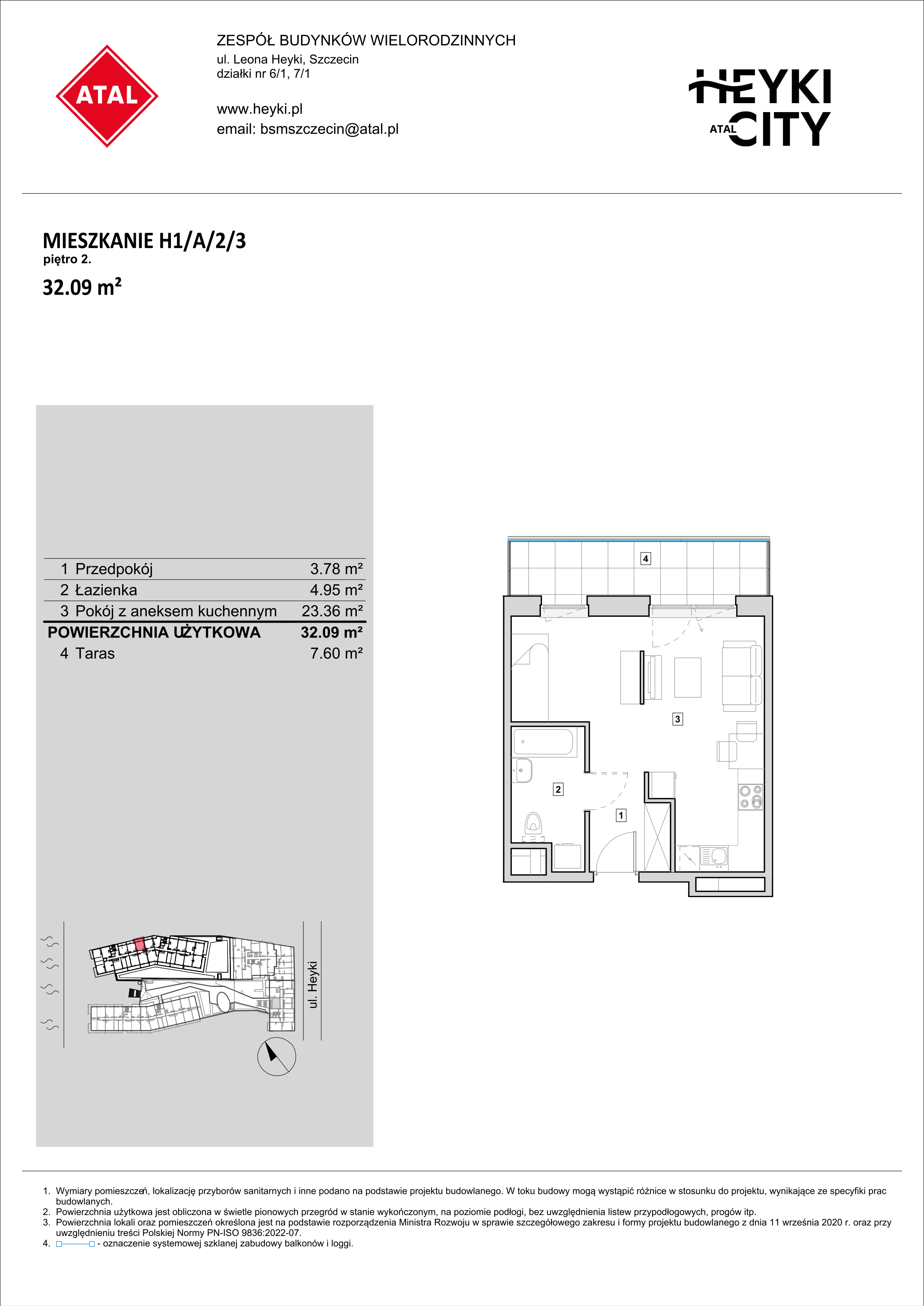 Mieszkanie 32,09 m², piętro 2, oferta nr H1-A-2-3, Heyki City ATAL, Szczecin, Prawobrzeże, Międzyodrze, ul. Leona Heyki-idx