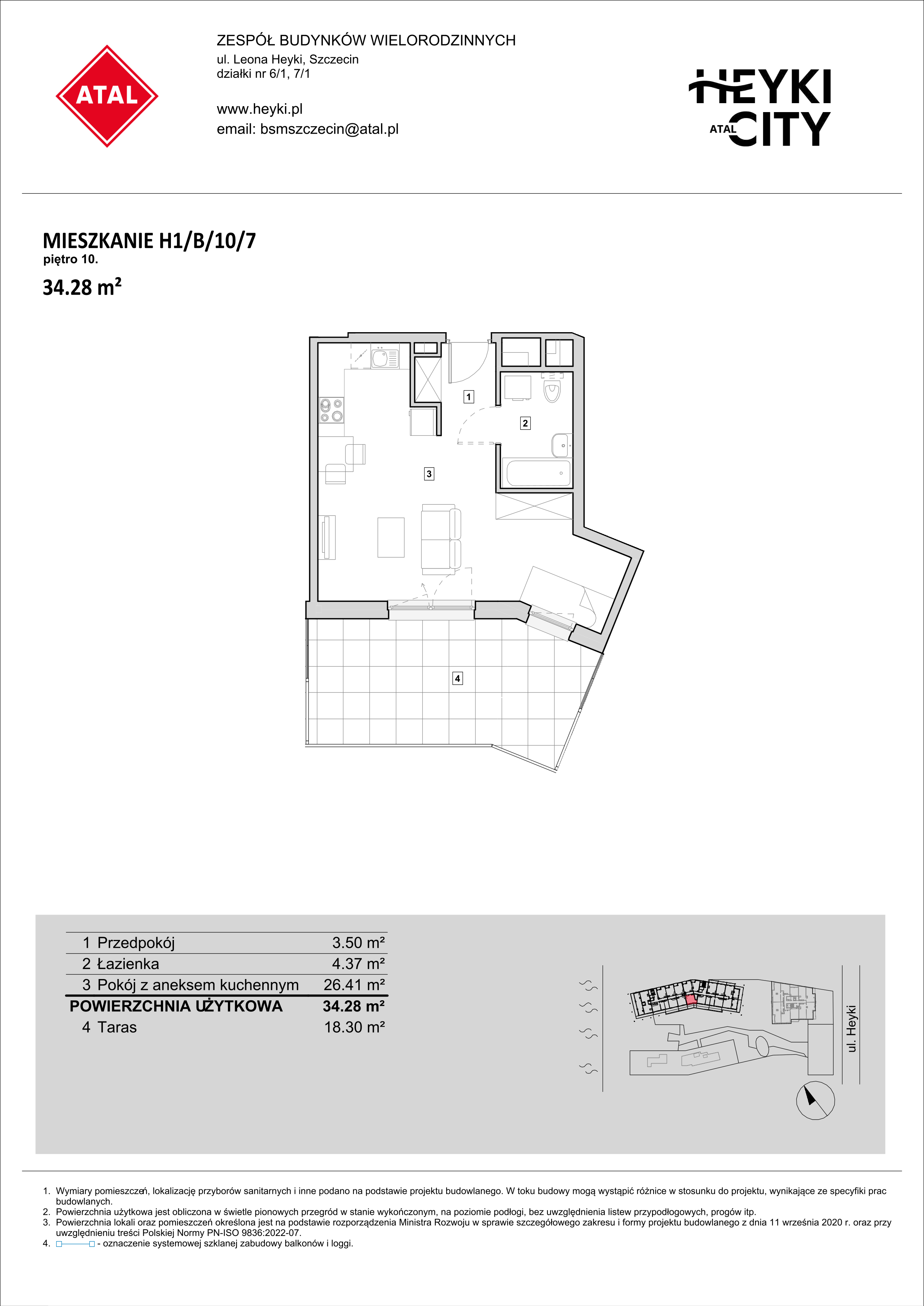 Mieszkanie 34,28 m², piętro 10, oferta nr H1-B-10-7, Heyki City ATAL, Szczecin, Prawobrzeże, Międzyodrze, ul. Leona Heyki-idx