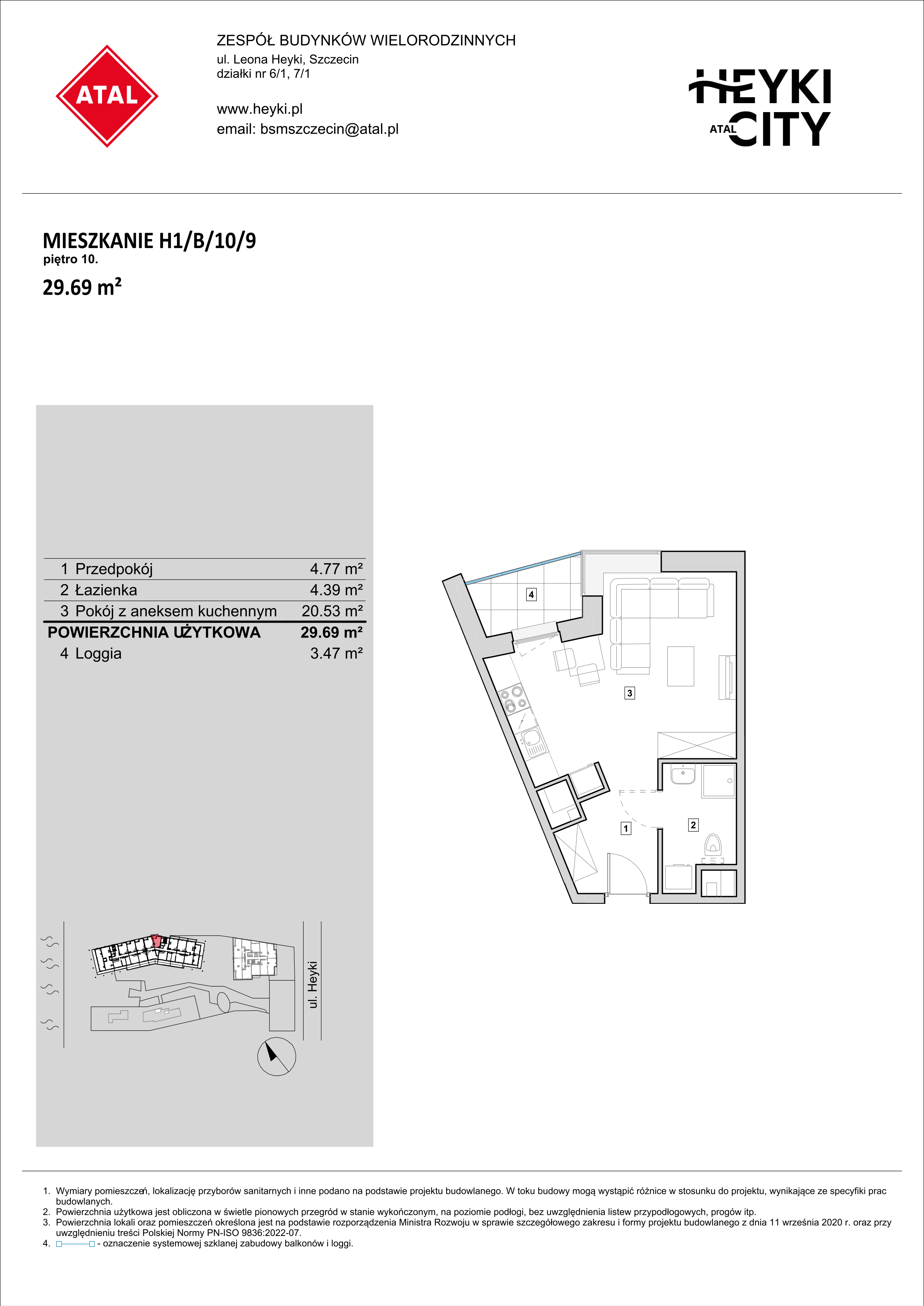 Mieszkanie 29,69 m², piętro 10, oferta nr H1-B-10-9, Heyki City ATAL, Szczecin, Prawobrzeże, Międzyodrze, ul. Leona Heyki-idx