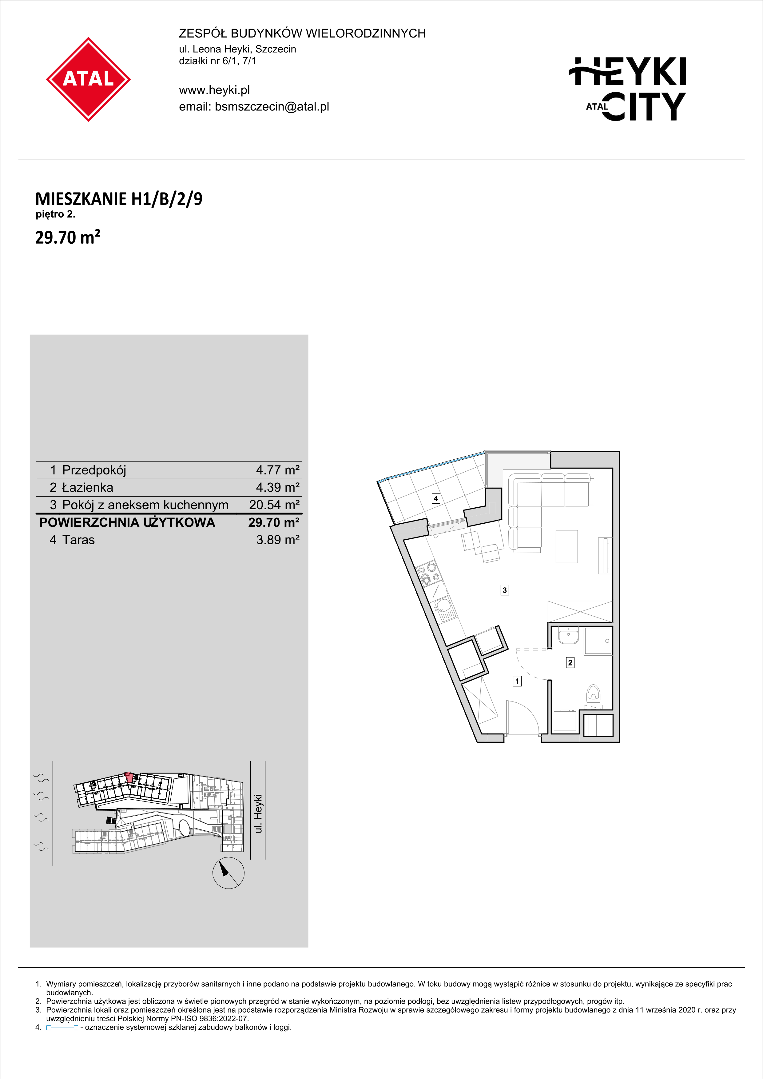 Apartament 29,70 m², piętro 2, oferta nr H1-B-2-9, Heyki City ATAL, Szczecin, Prawobrzeże, Międzyodrze, ul. Leona Heyki-idx