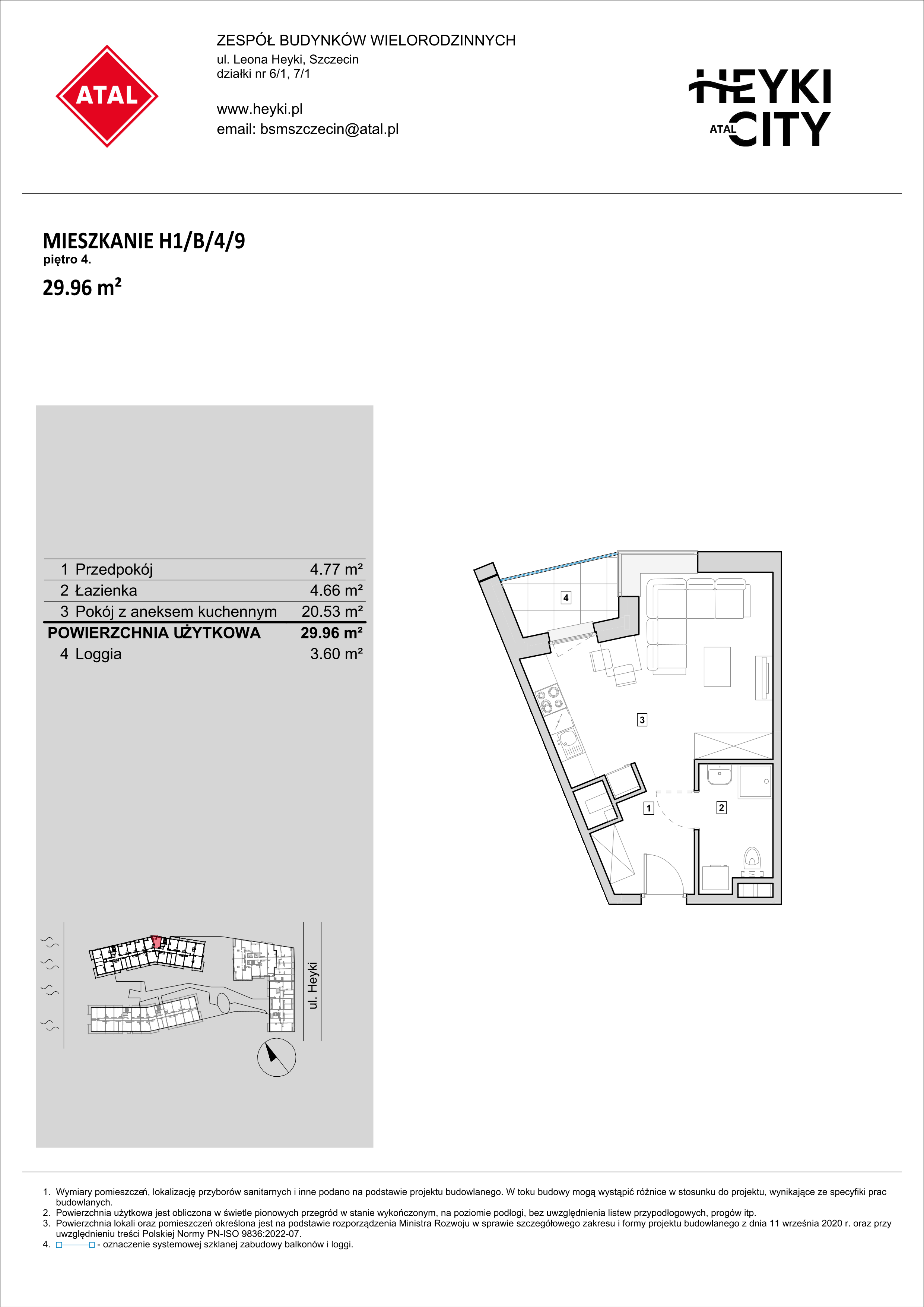 Apartament 29,96 m², piętro 4, oferta nr H1-B-4-9, Heyki City ATAL, Szczecin, Prawobrzeże, Międzyodrze, ul. Leona Heyki-idx