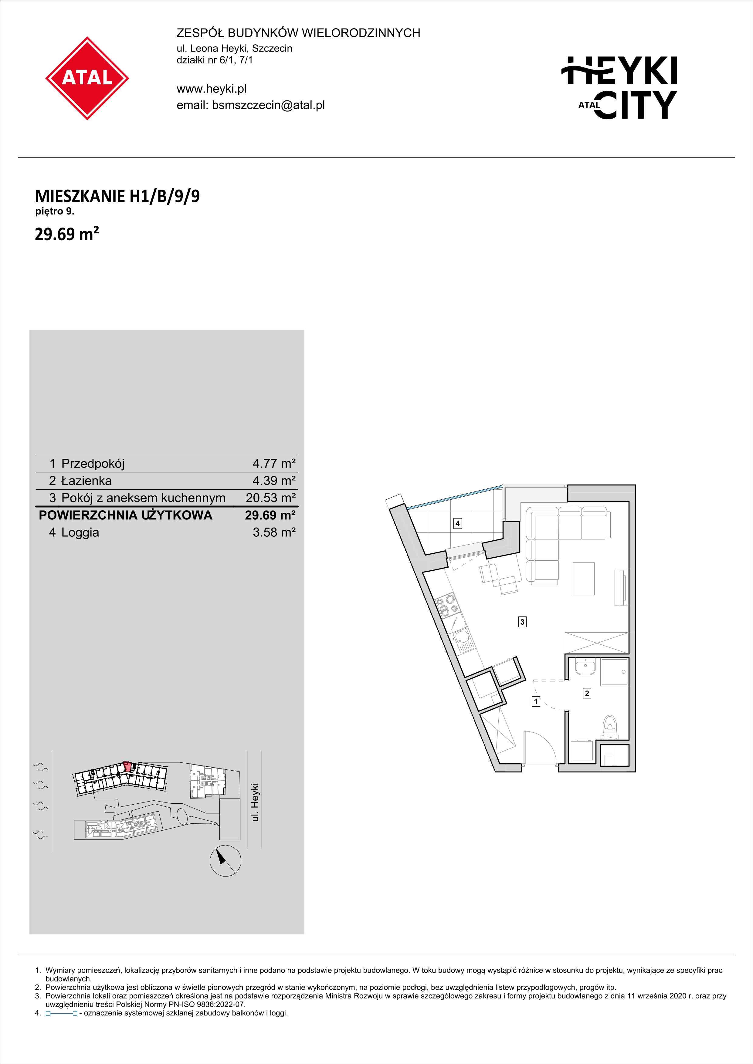 Mieszkanie 29,69 m², piętro 9, oferta nr H1-B-9-9, Heyki City ATAL, Szczecin, Prawobrzeże, Międzyodrze, ul. Leona Heyki-idx